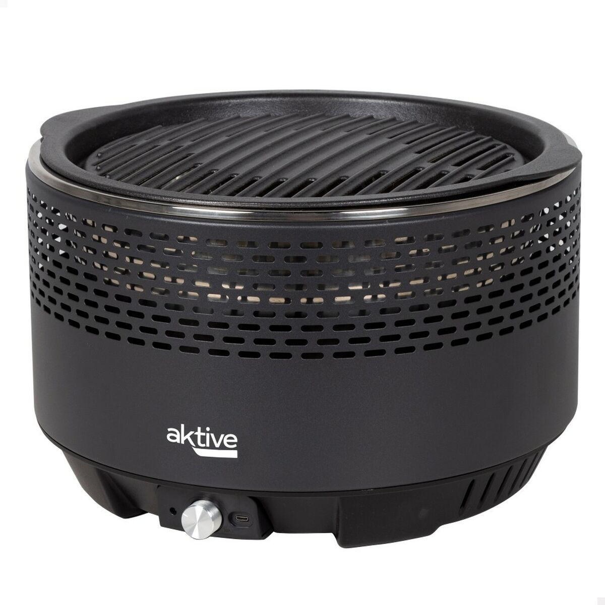 Churrasco Portátil Aktive Redonda Sem fumos Preto Aço inoxidável Ferro 34 x 21,5 x 34 cm