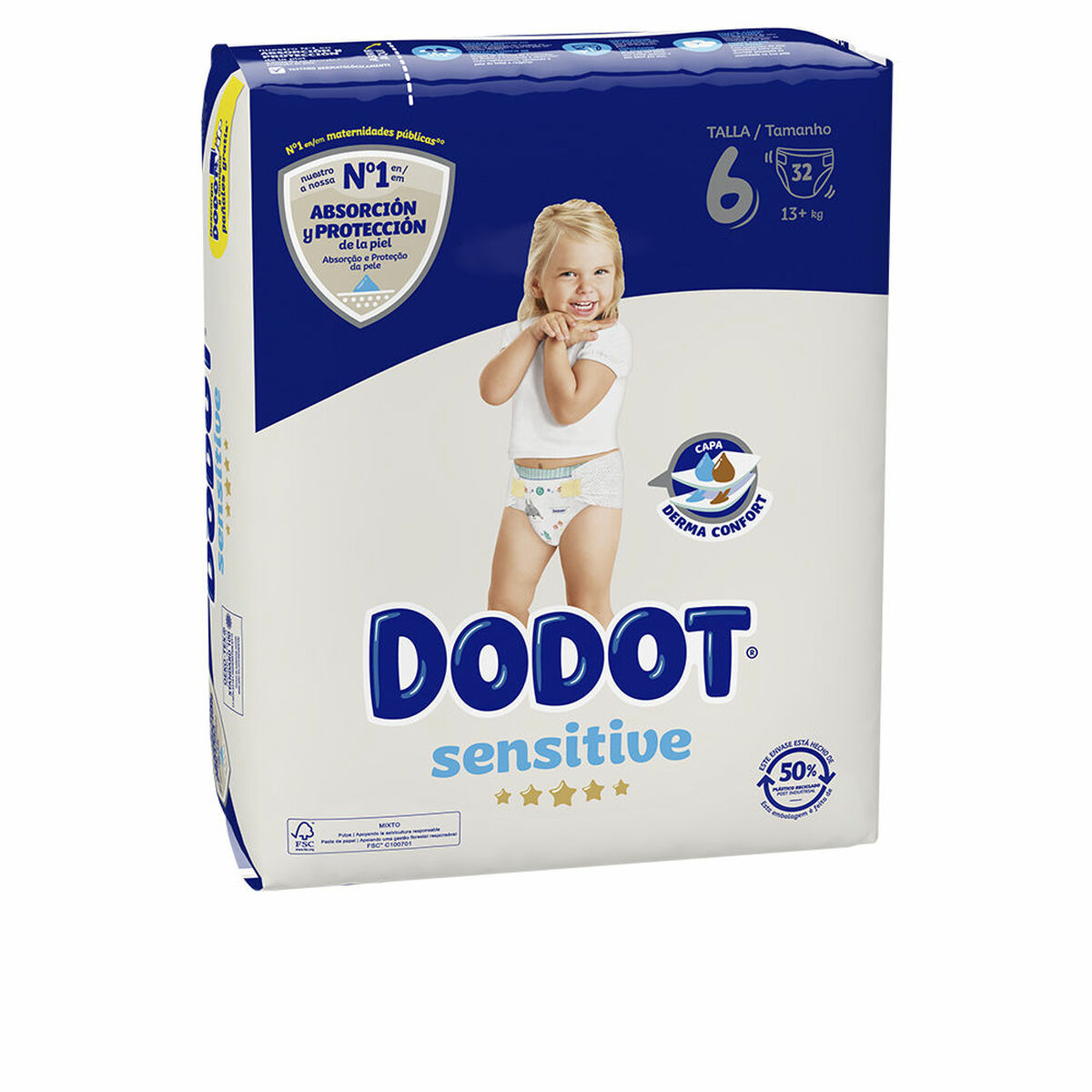 Fraldas descartáveis Dodot Sensitive 6 +13 kg (32 Unidades)