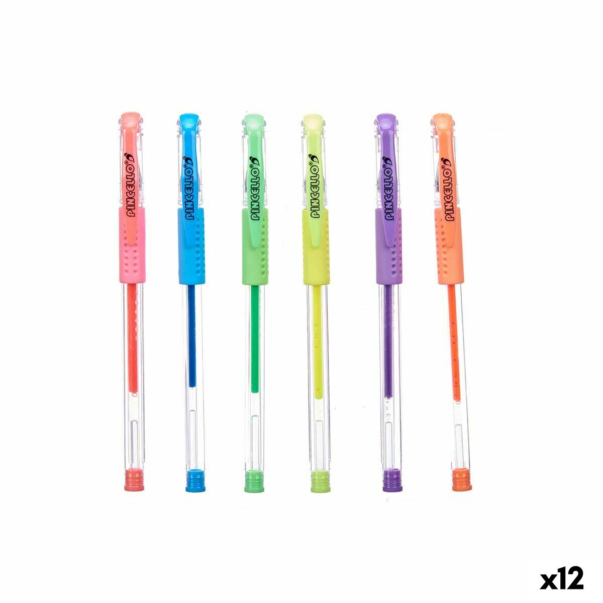 Conjunto de Canetas Pincello Amarelo Azul Verde Multicolor Laranja Cor de Rosa Violeta (12 Unidades)