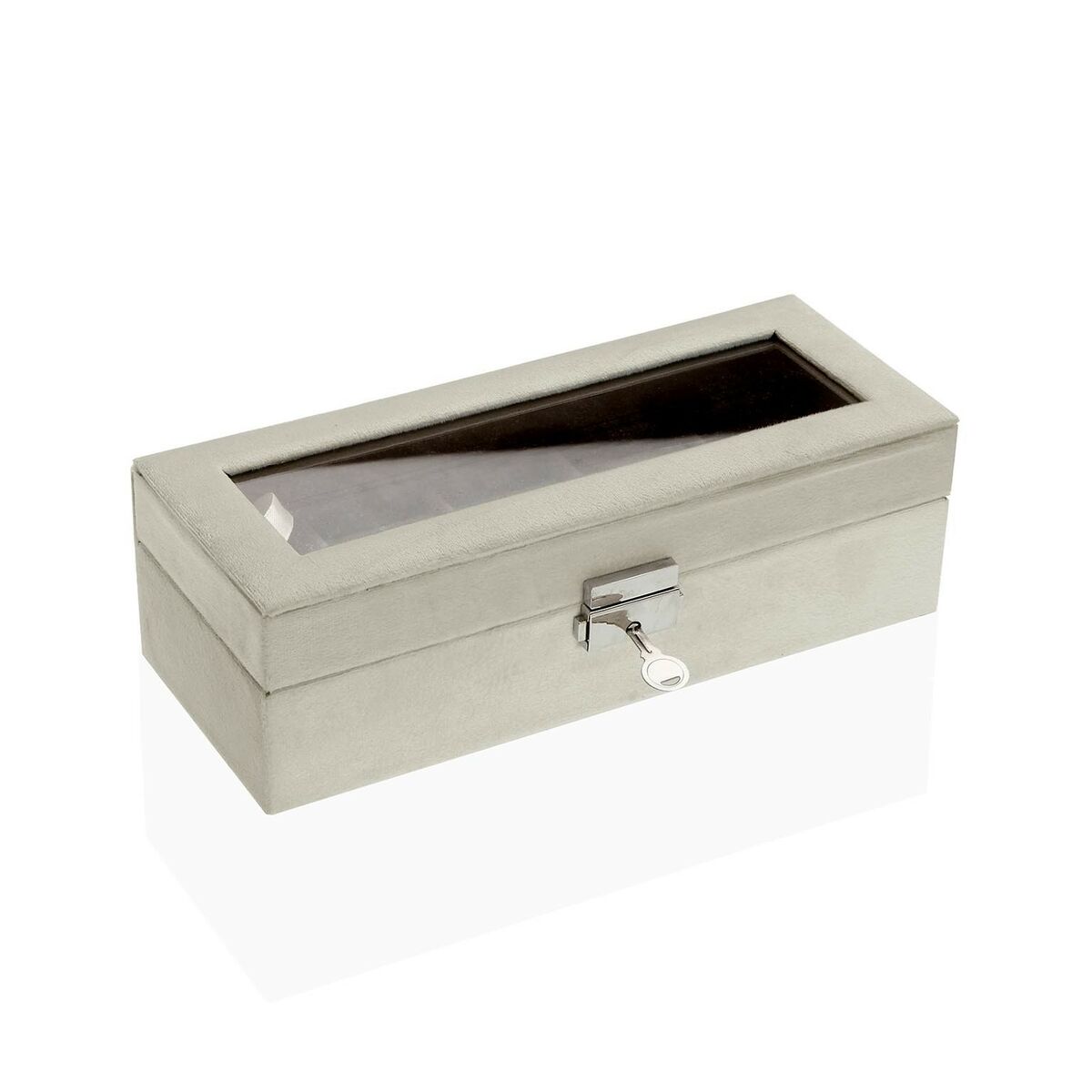Caixa para relógios Versa Creme Veludo Madeira Polipele Espelho Madeira MDF 10 x 7,2 x 25,5 cm