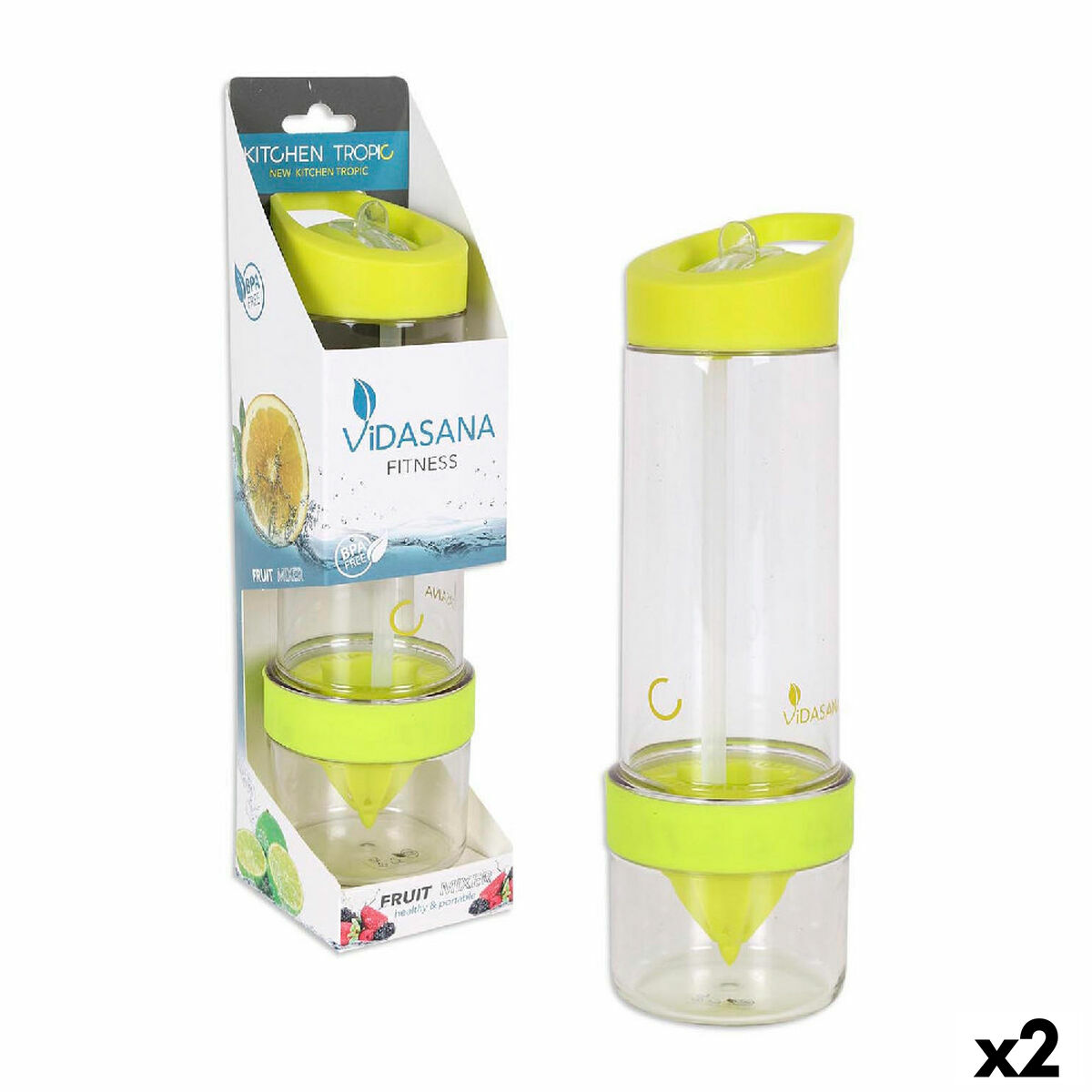 Garrafa Kitchen Tropic Amarelo 7,5 x 24,5 cm Misturador (2 Unidades)