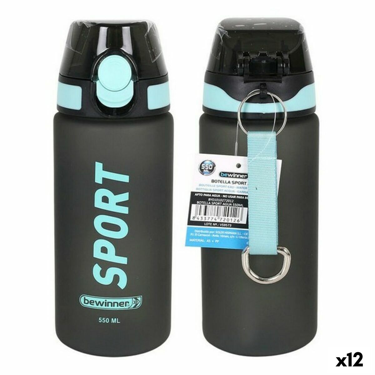 Garrafa de água Sport Bewinner 550 ml 7 x 20,5 cm (12 Unidades)