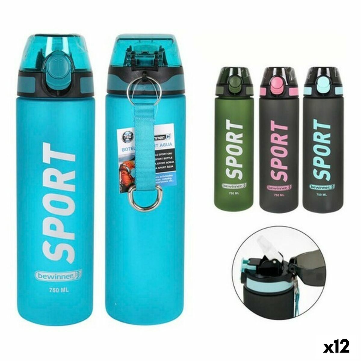 Garrafa de água Sport Bewinner 750 ml 0,75 L 7 x 26,5 cm (12 Unidades)