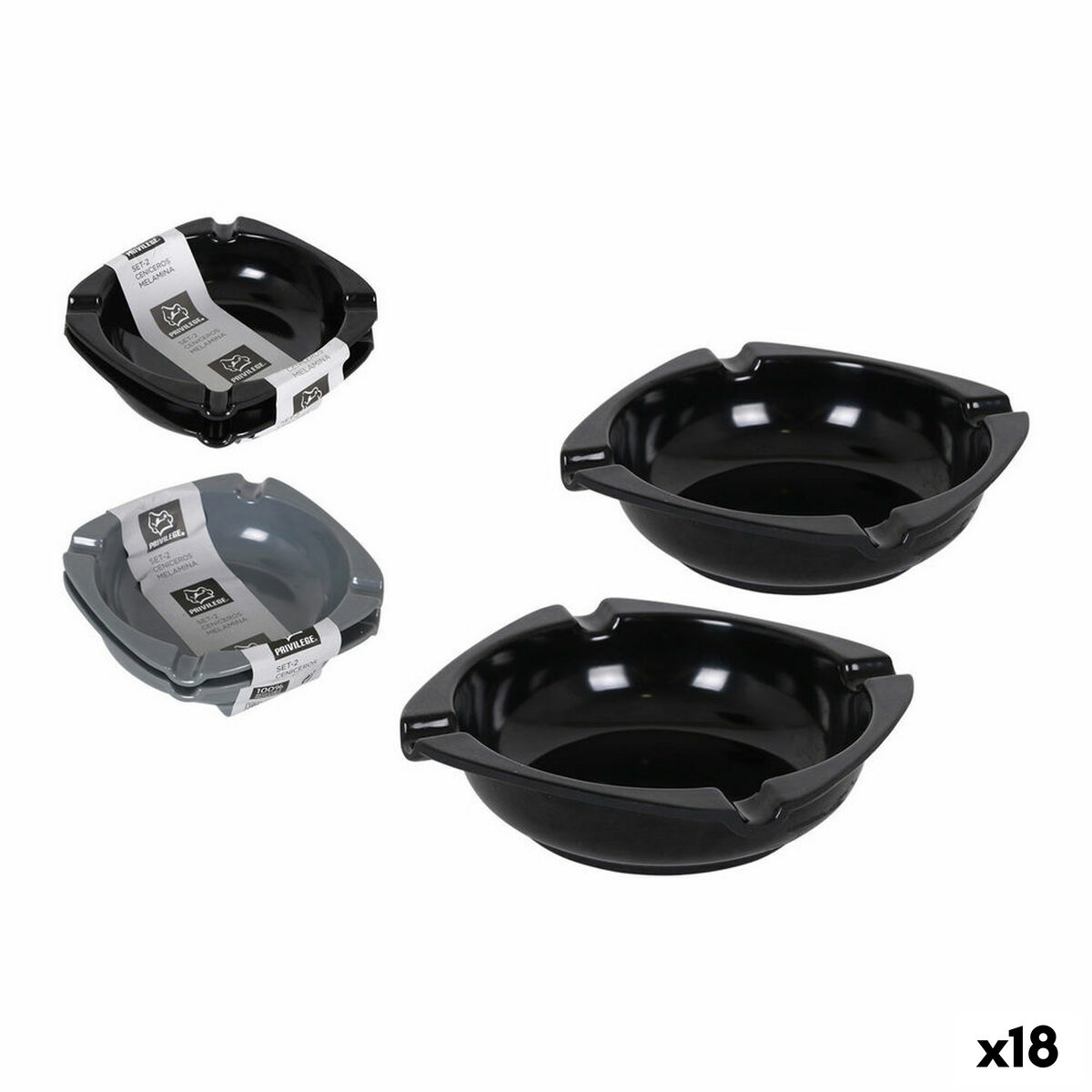 Cinzeiro Privilege Melamina 10 x 10 x 3 cm (2 Peças) (18 Unidades) (10 cm)(2 pcs)