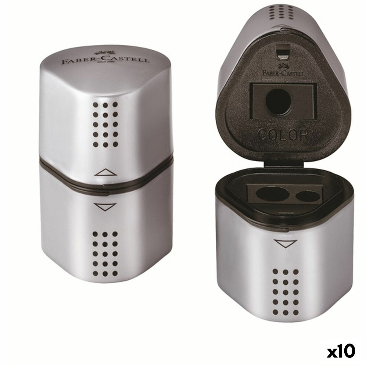 Afia-lápis Faber-Castell Grip 2001 3 em 1 Prateado Metal (10 Unidades)