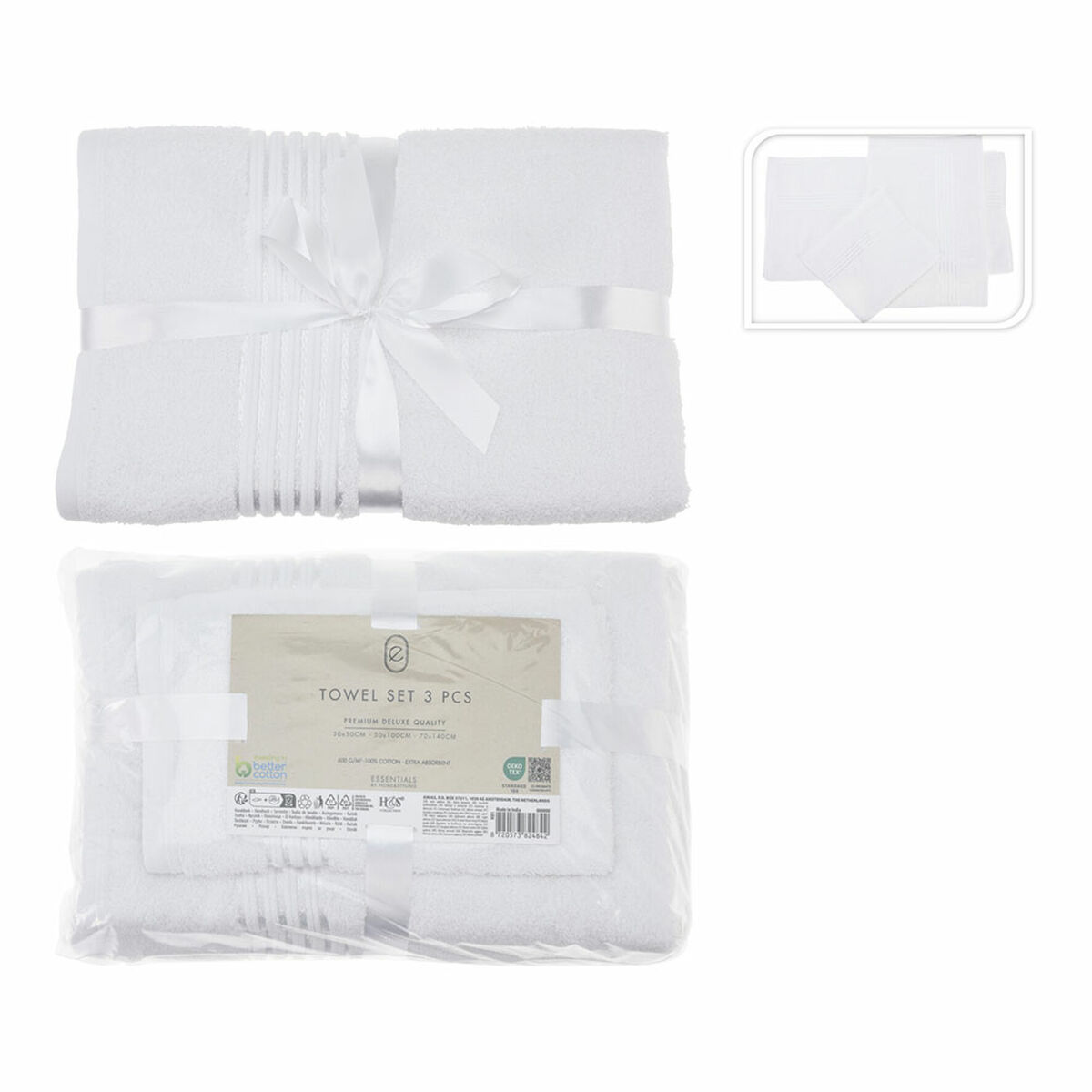 Jogo de toalhas Essentials Branco (3 Peças)