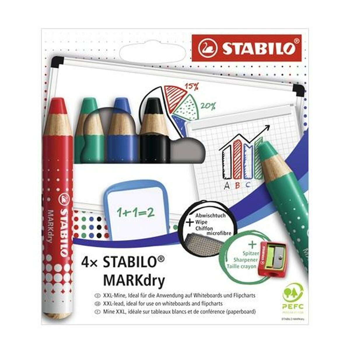 Conjunto de Marcadores Stabilo Markdry Multicolor 4 Peças