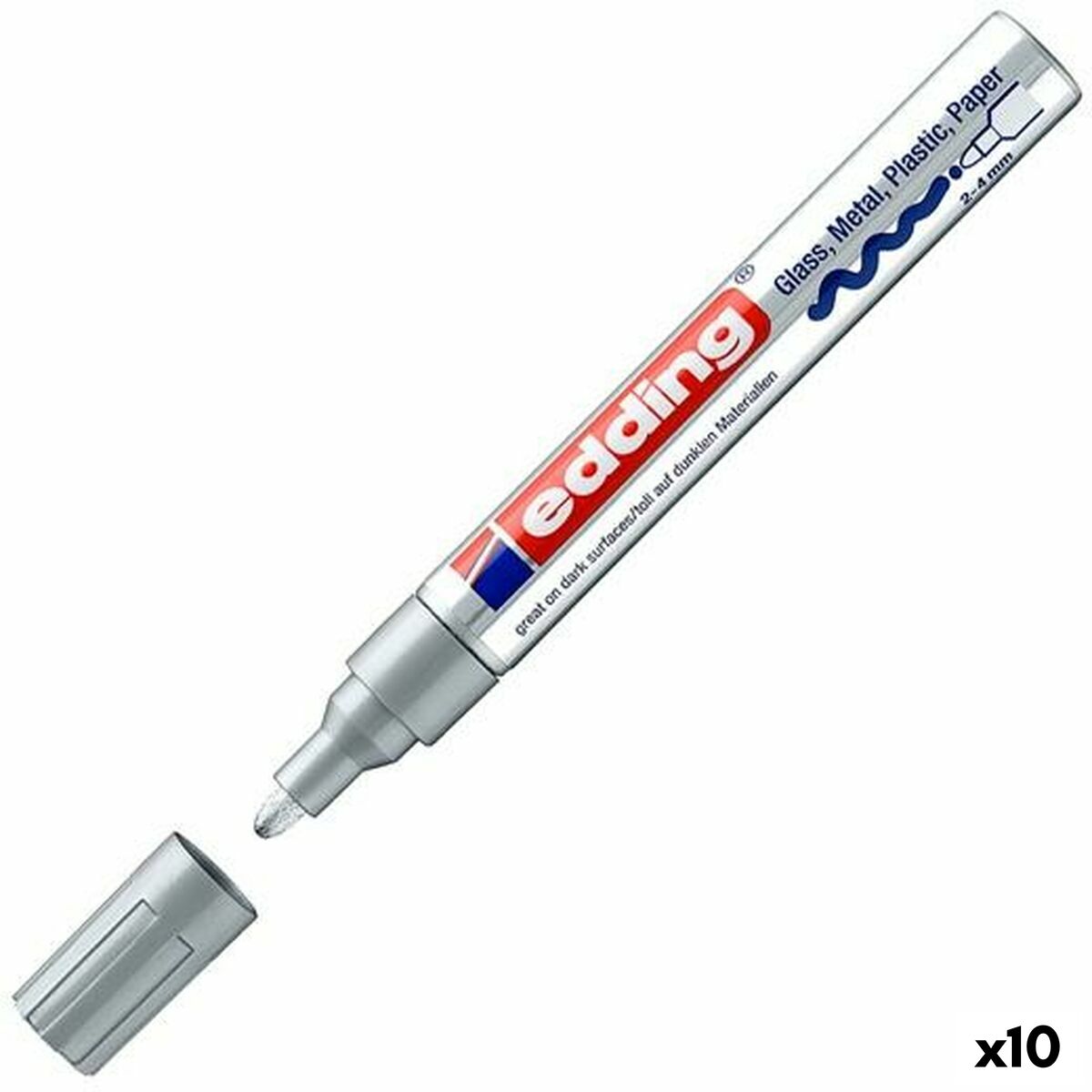 Rotulador permanente Edding 750 Prateado 10 Unidades 2-4 mm (10 Unidades)