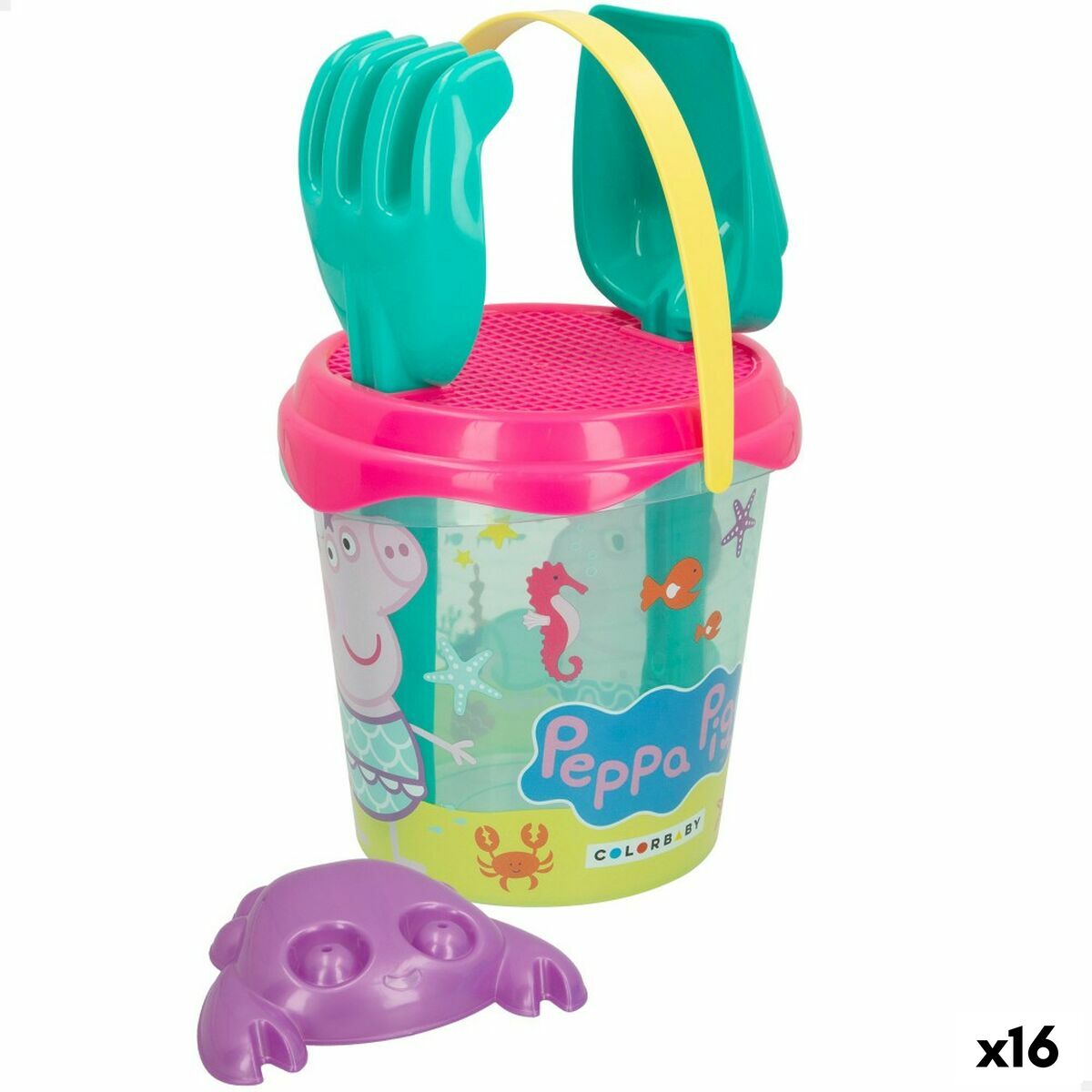Conjunto de brinquedos de praia Peppa Pig Ø 18 cm (16 Unidades)