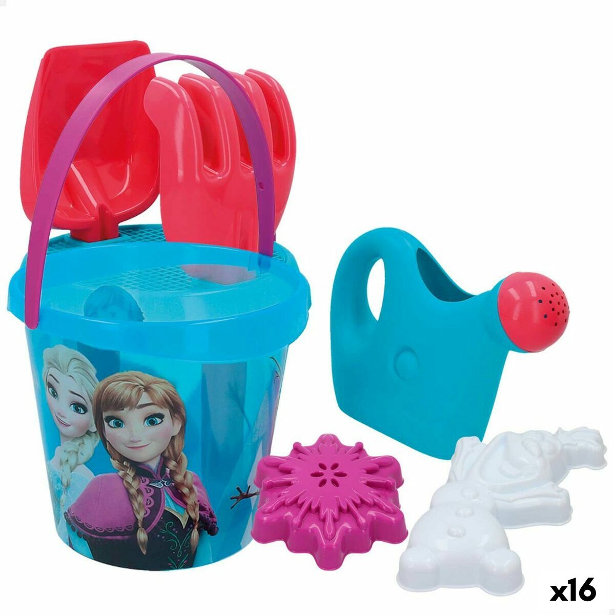Conjunto de brinquedos de praia Frozen Ø 18 cm (16 Unidades)