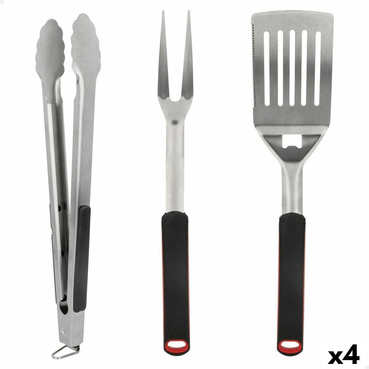 Conjunto de ferramentas para churrasco Aktive 3 Peças Churrasco Aço inoxidável 9 x 41 x 5 cm (4 Unidades)
