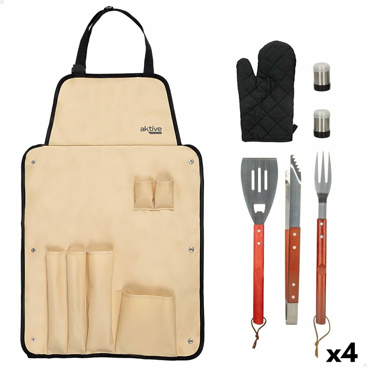 Conjunto de ferramentas para churrasco Aktive 7 Peças Churrasco Aço inoxidável 42 x 67 x 3 cm (4 Unidades)