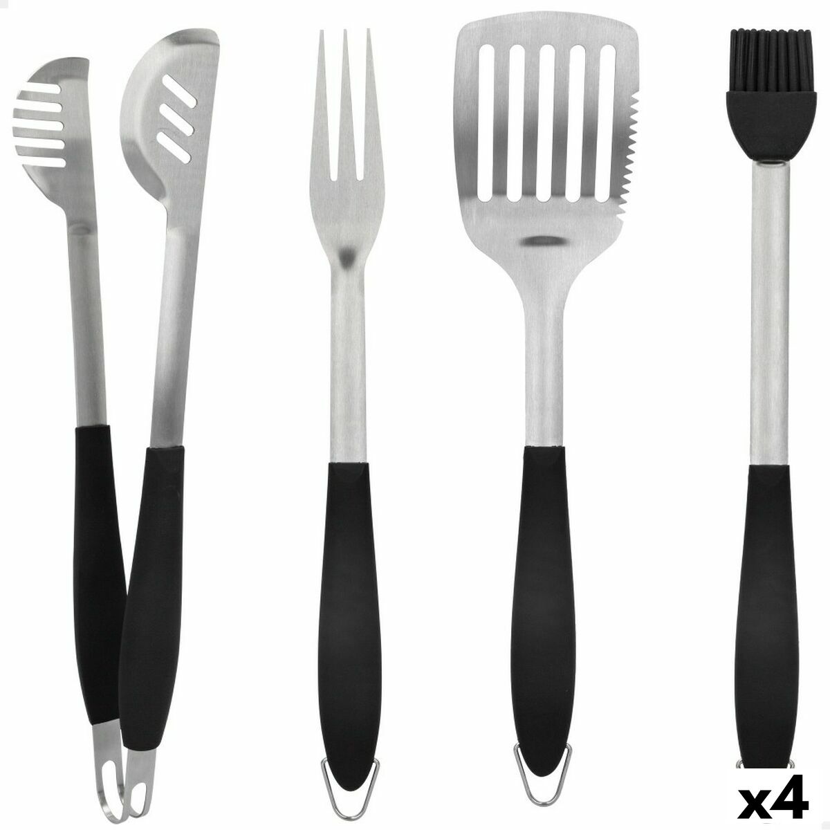 Conjunto de ferramentas para churrasco Aktive 4 Peças Churrasco Aço inoxidável 10 x 42 x 4 cm (4 Unidades)