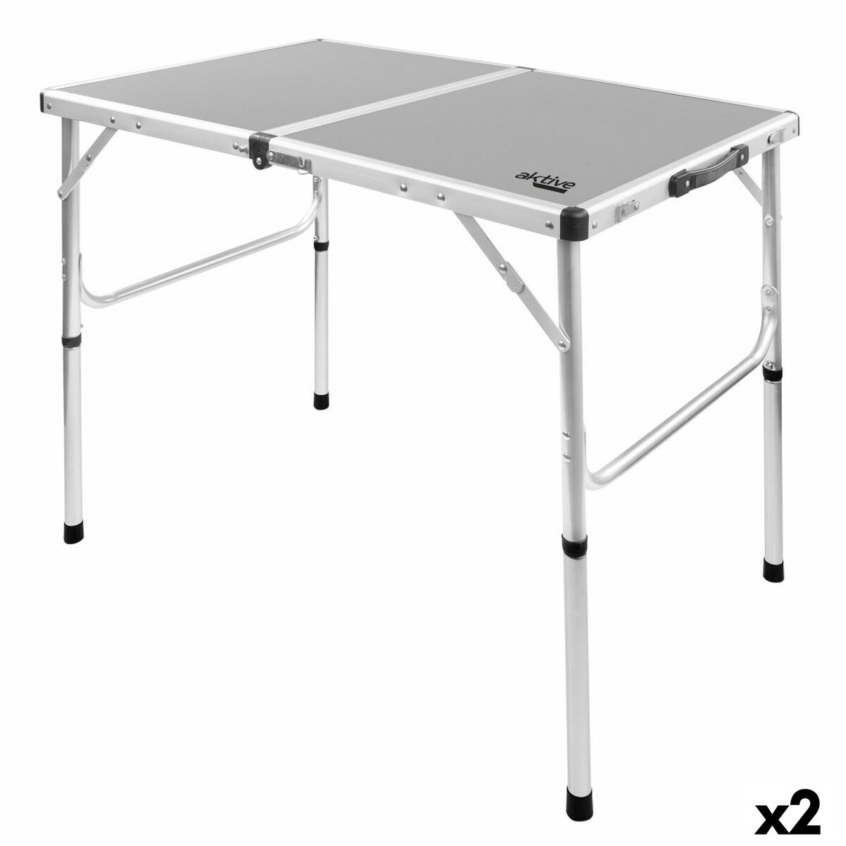 Mesa Dobrável Aktive Camping Cinzento 90 x 70 x 60 cm (2 Unidades)
