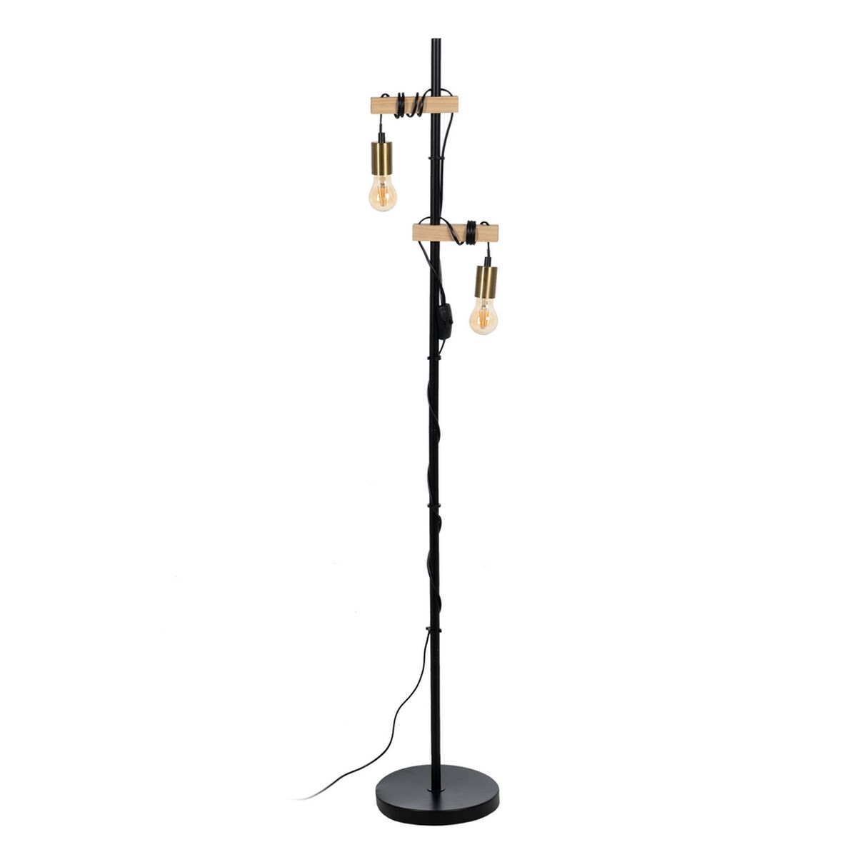 Luminária de chão Preto Bege Madeira Ferro 26 x 26 x 149 cm
