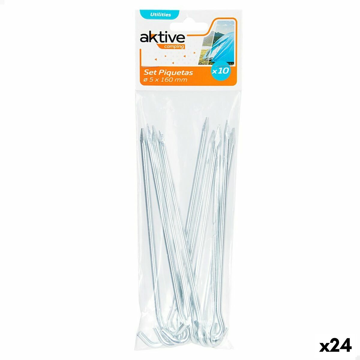 Estacas para campismo Aktive (24 Unidades) 10 Peças 160 mm Ø 5 mm
