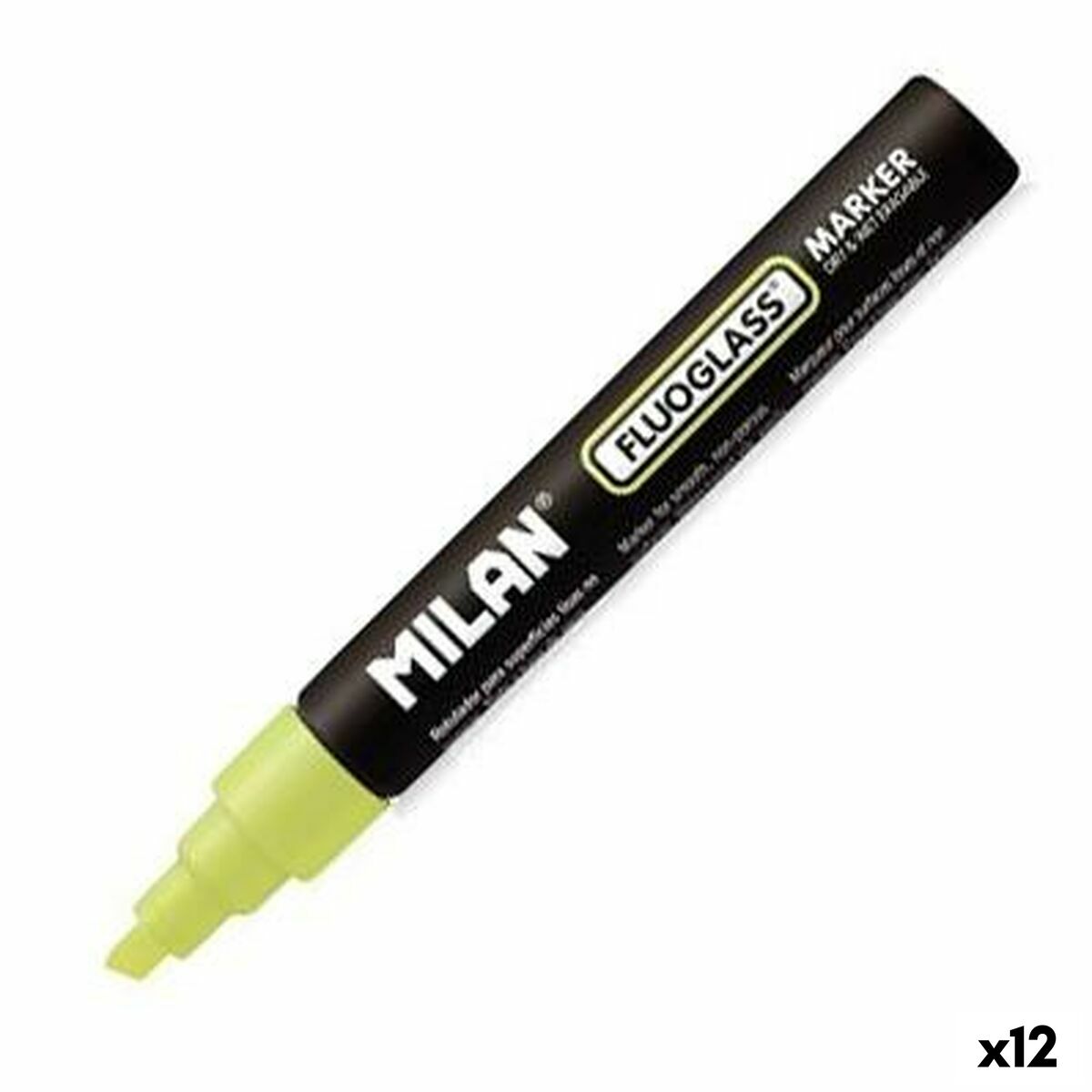 Rotulador Milan Fluoglass Amarelo Apagável (12 Unidades)