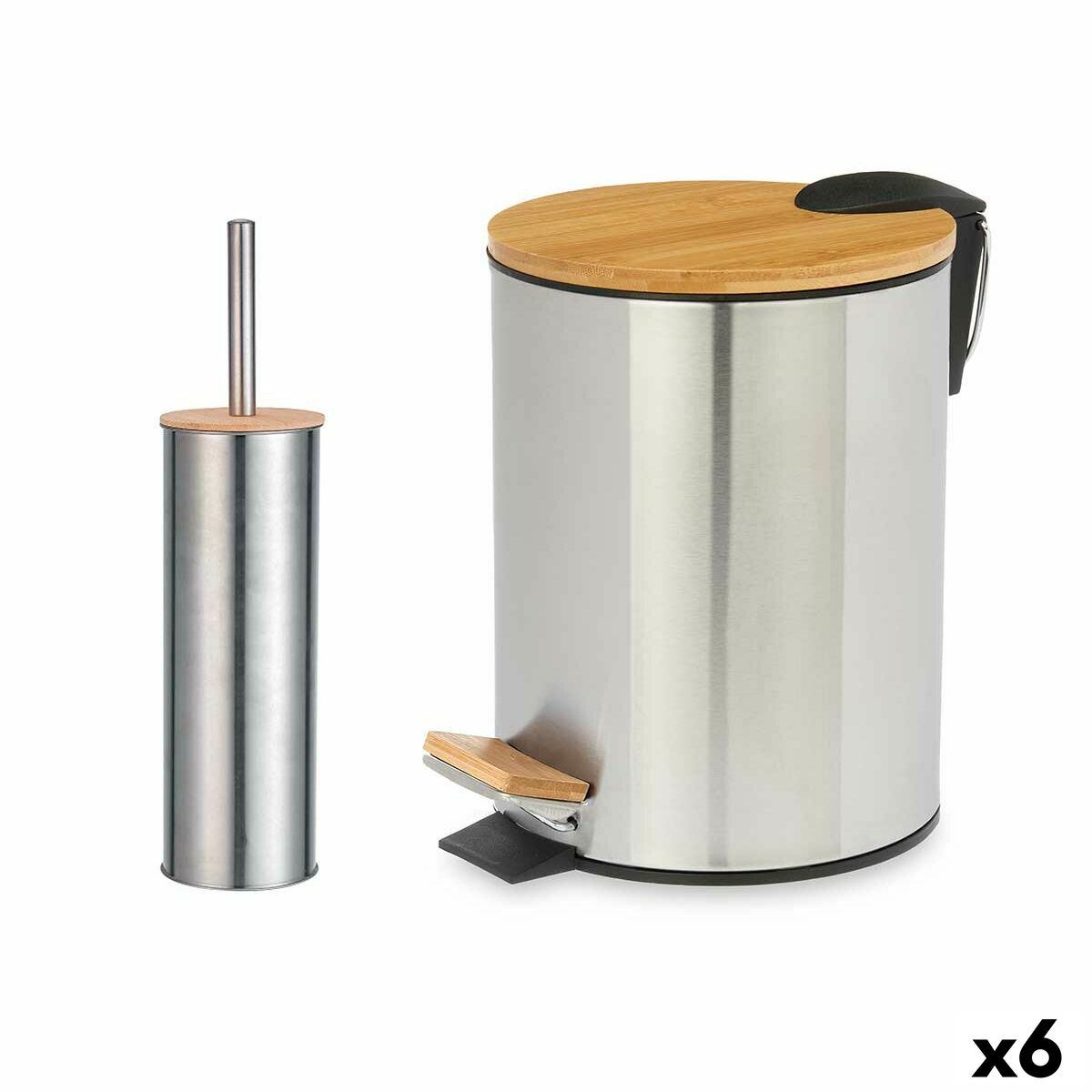Conjunto de Banho Berilo Prateado Bambu Aço inoxidável Polipropileno 25 x 28 x 20 cm 28,5 x 28 x 18 cm 2 Peças (6 Unidades)