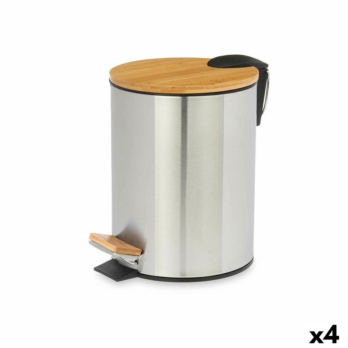 Papeleira com Pedal Berilo Castanho Prateado Bambu Aço inoxidável 5 L (4 Unidades)