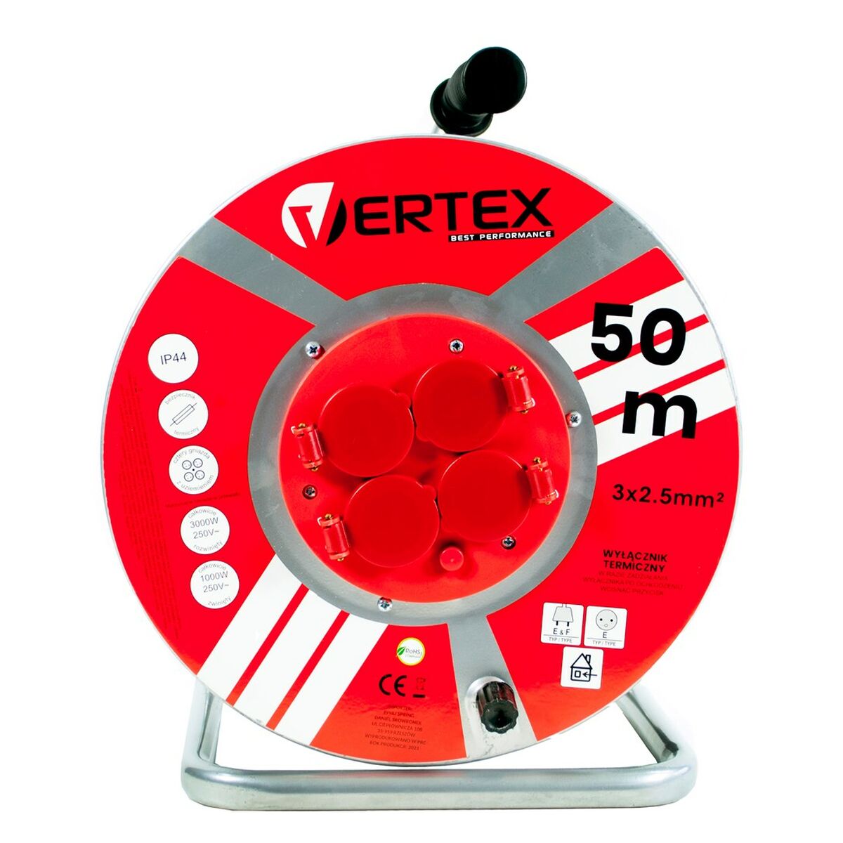 Cabo alongador Vertex PB50METAL Preto Prata 50 m