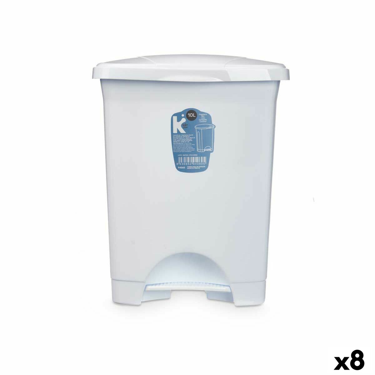 Papeleira com Pedal Branco Plástico 10 L (8 Unidades)