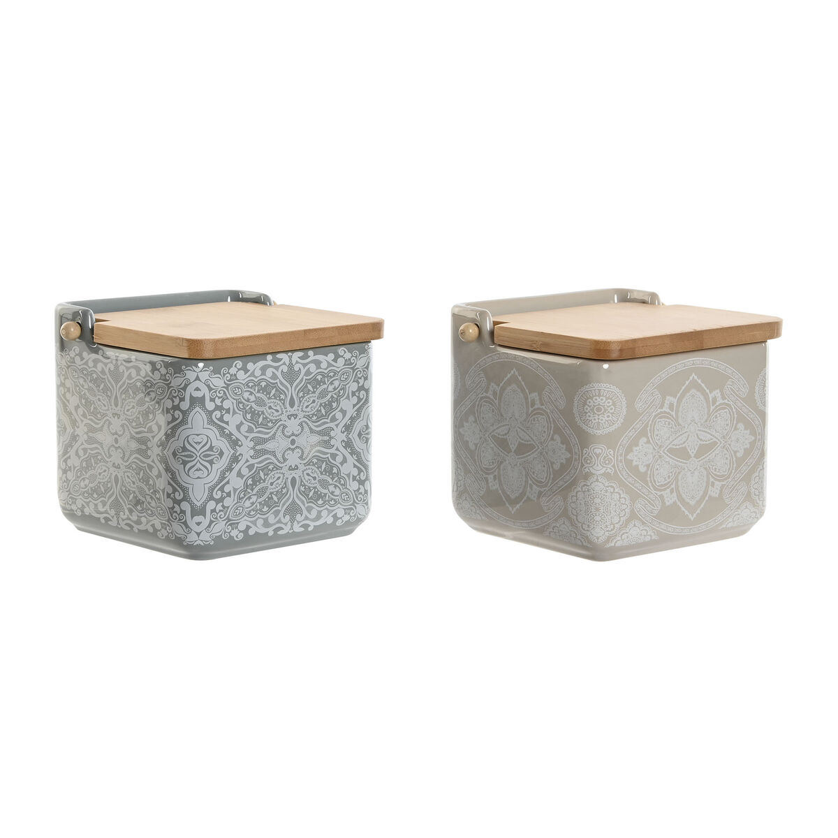 Saleiro com Tampa Home ESPRIT Azul Bege Cor de Rosa Lilás Bambu 750 ml 14 x 12,5 x 12 cm (2 Unidades)