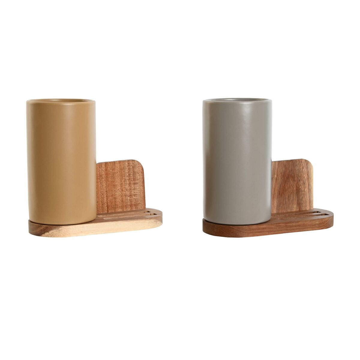 Recipiente para Utensílios de Cozinha Home ESPRIT Acácia Dolomite 20 x 9,5 x 18,5 cm (2 Unidades)