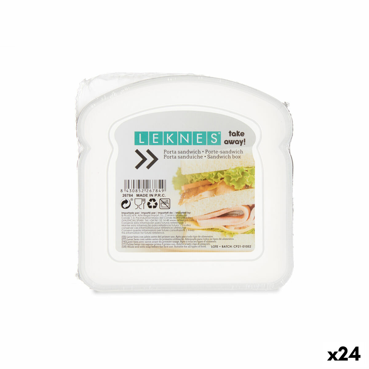 Caixa Sanduíche Leknes Transparente Polipropileno Plástico 410 ml (24 Unidades)