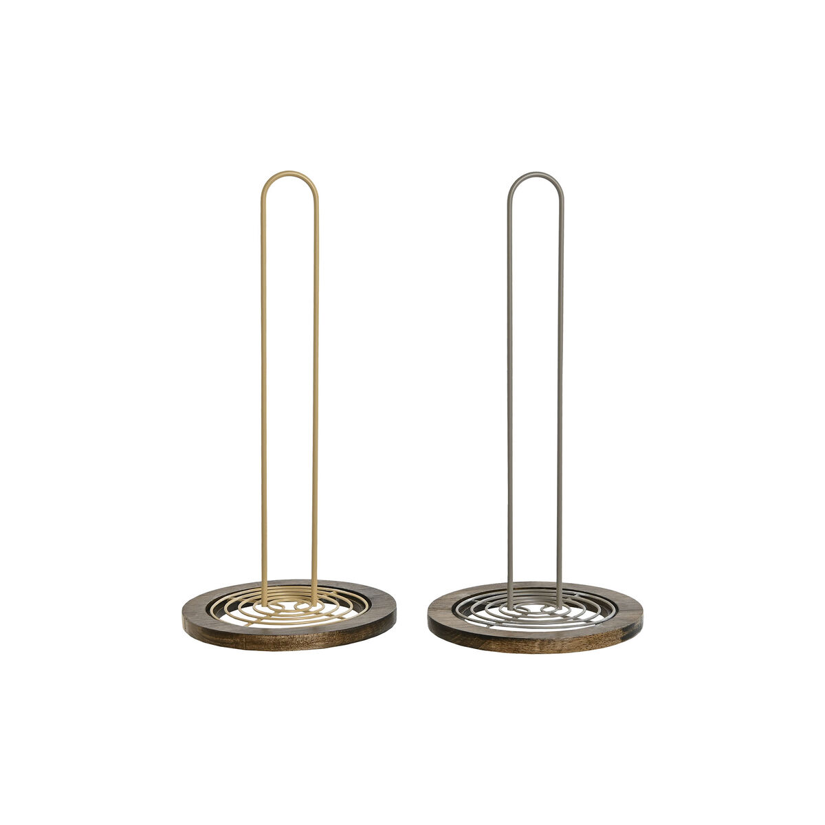 Suporte para Rolos de Papel de Cozinha Home ESPRIT Bege Cinzento Catanho escuro Metal Madeira da borracha 15 x 15 x 31 cm