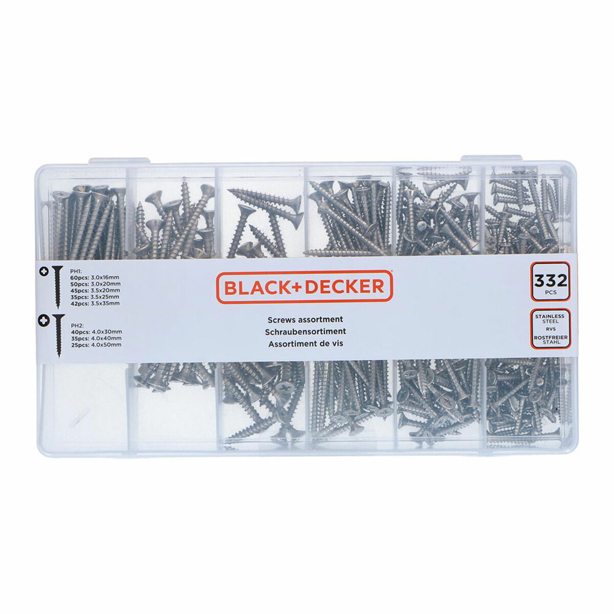 Kit de parafusos Black & Decker Phillips Madeira 332 Peças