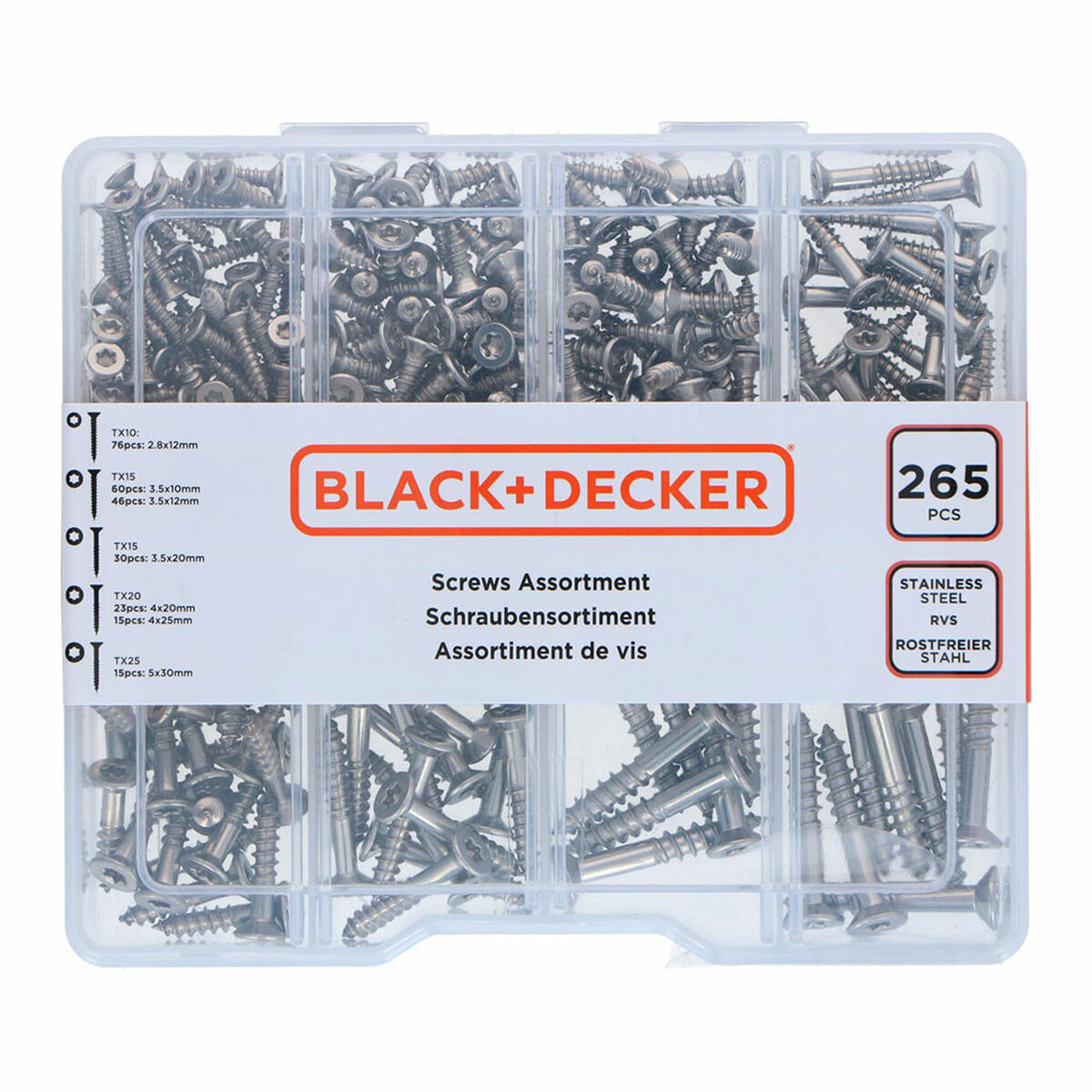 Kit de parafusos Black & Decker Torx 265 Peças