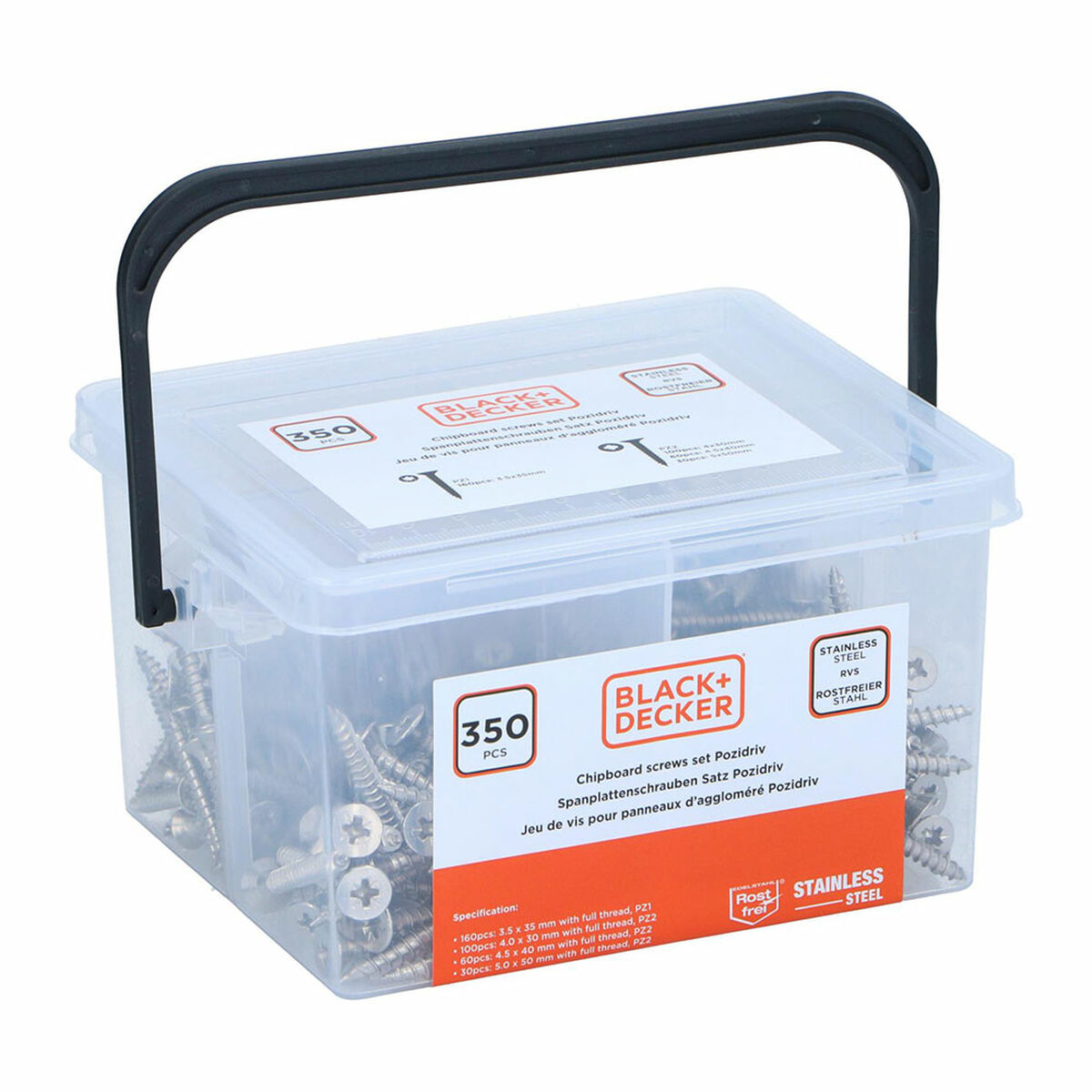 Kit de parafusos Black & Decker Pozidriv Madeira 350 Peças