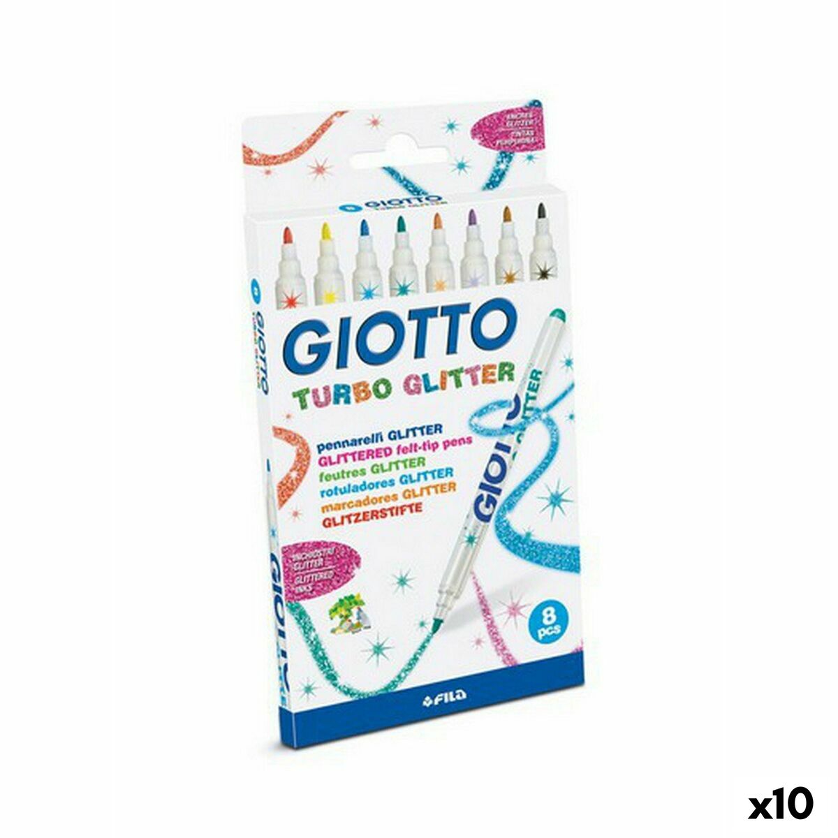 Conjunto de Canetas de Feltro Giotto Turbo Glitter Multicolor (10 Unidades)
