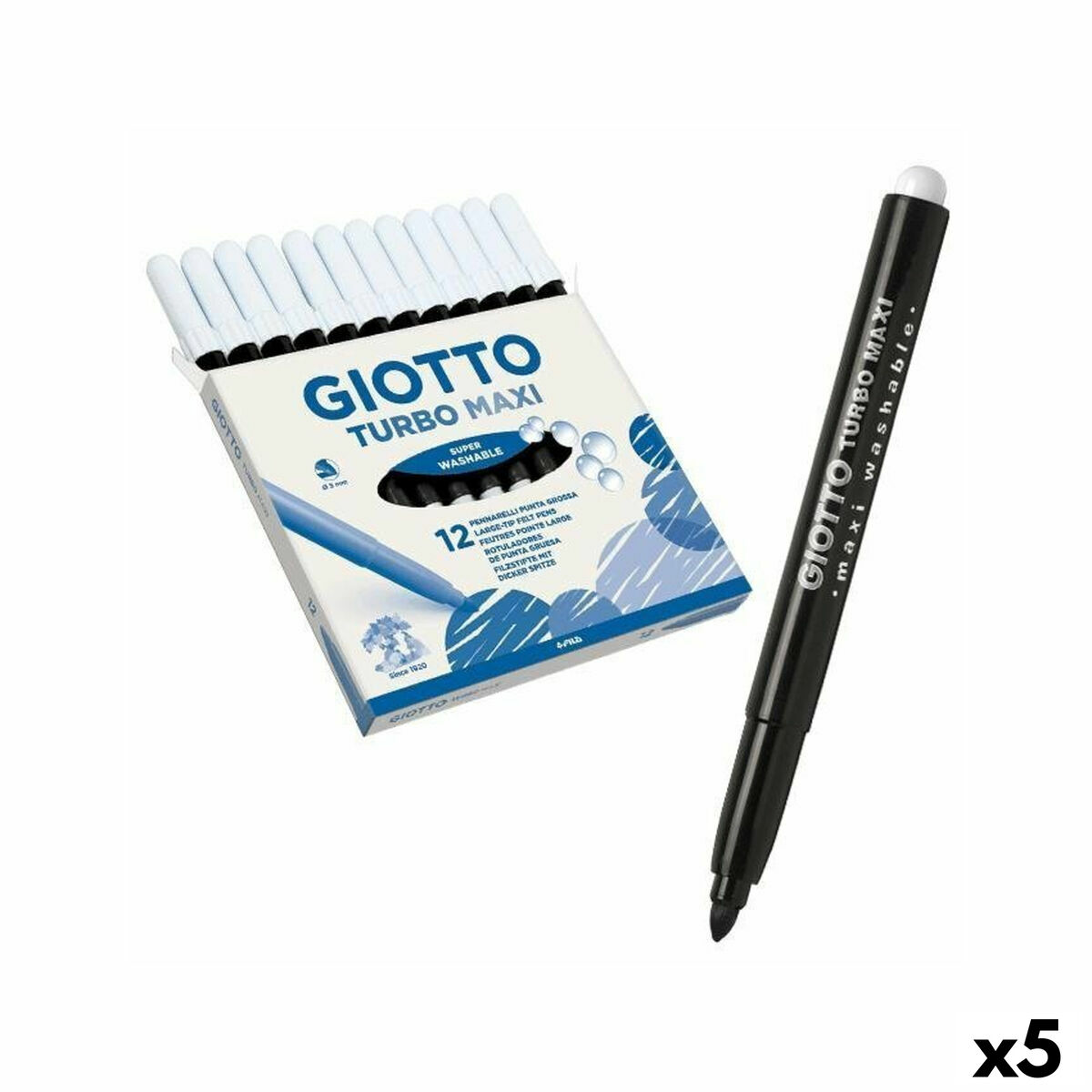 Conjunto de Canetas de Feltro Giotto Turbo Maxi Preto (5 Unidades)