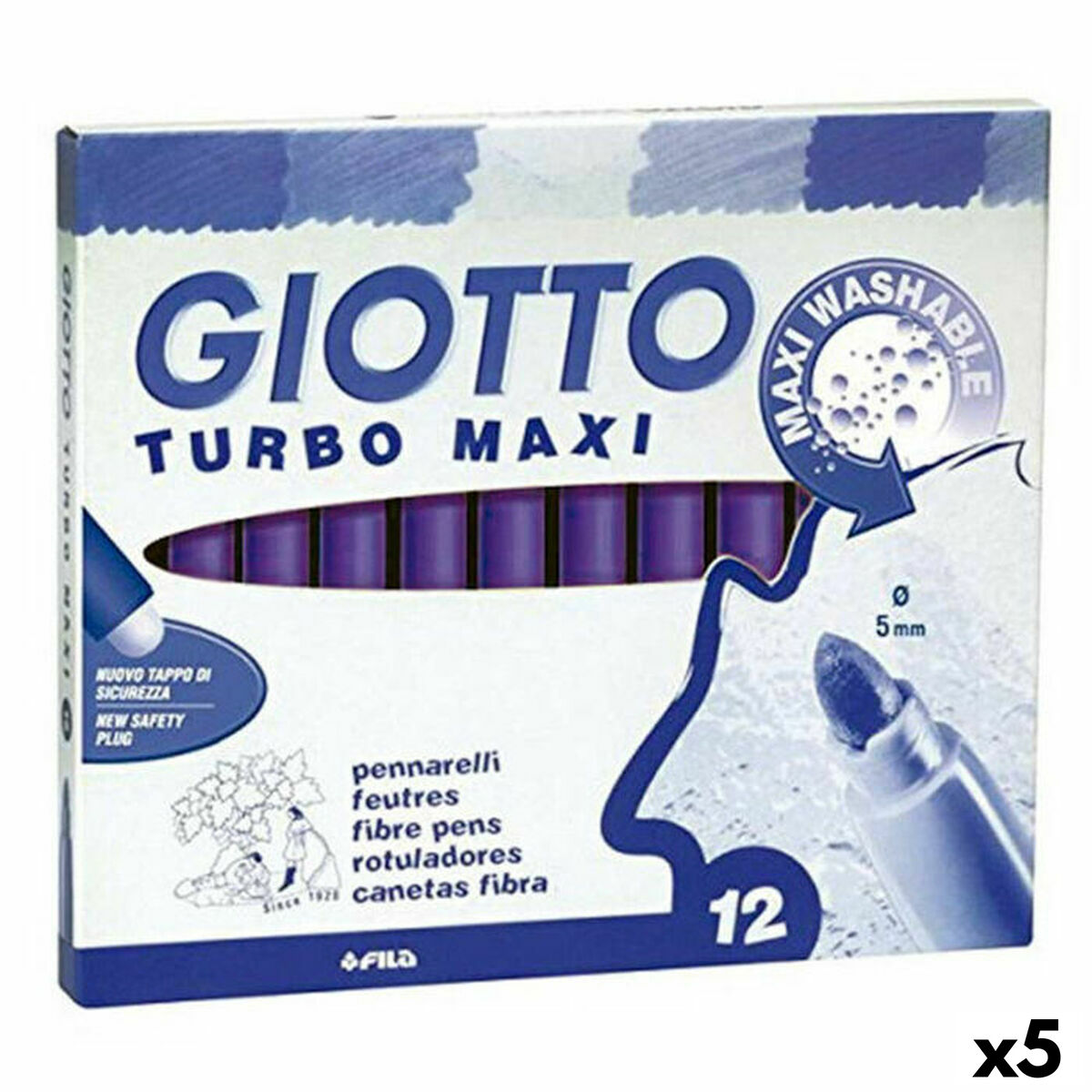 Conjunto de Canetas de Feltro Giotto Turbo Maxi Violeta (5 Unidades)