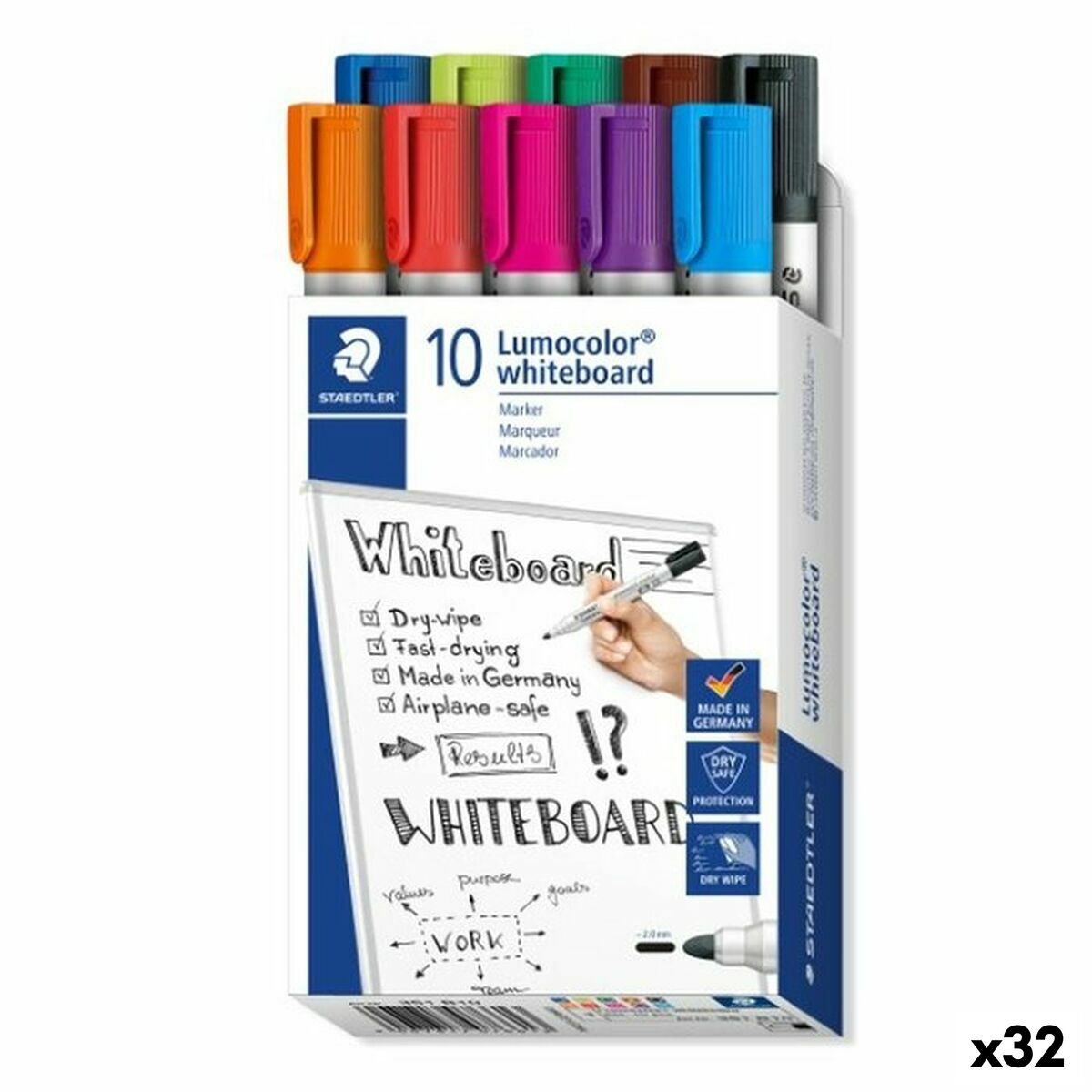 Conjunto de Canetas de Feltro Staedtler Lumocolor Multicolor Ardósia branca 10 Peças (32 Unidades)