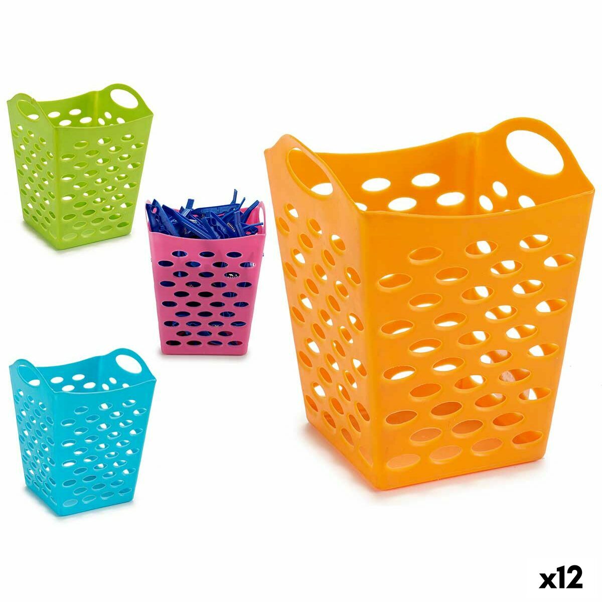 Cesto para pinças Amarelo Azul Laranja Cor de Rosa Polietileno Plástico 13 x 17 x 13 cm (12 Unidades)