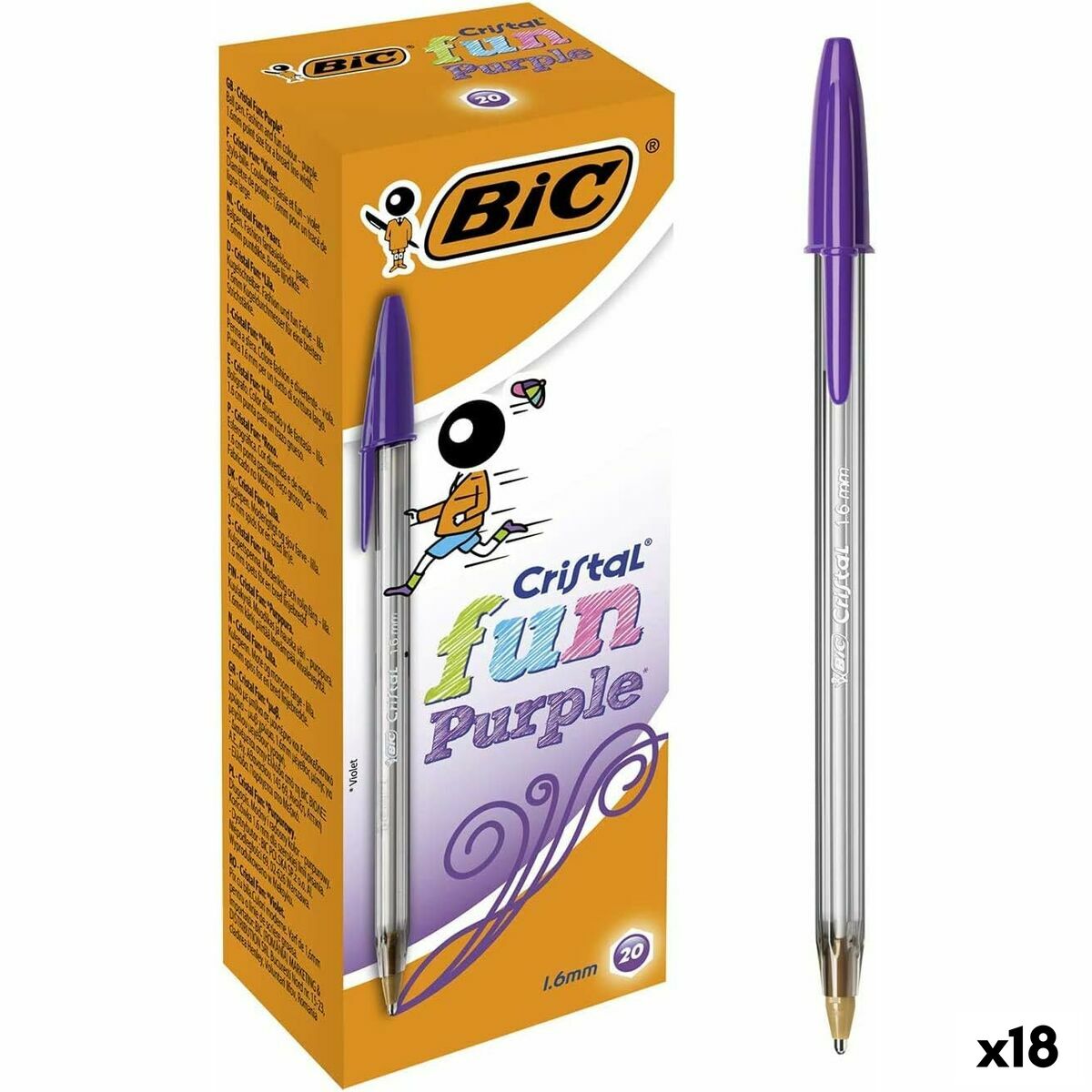 Conjunto de Canetas Bic Cristal Fun Violeta 1,6 mm (18 Unidades)