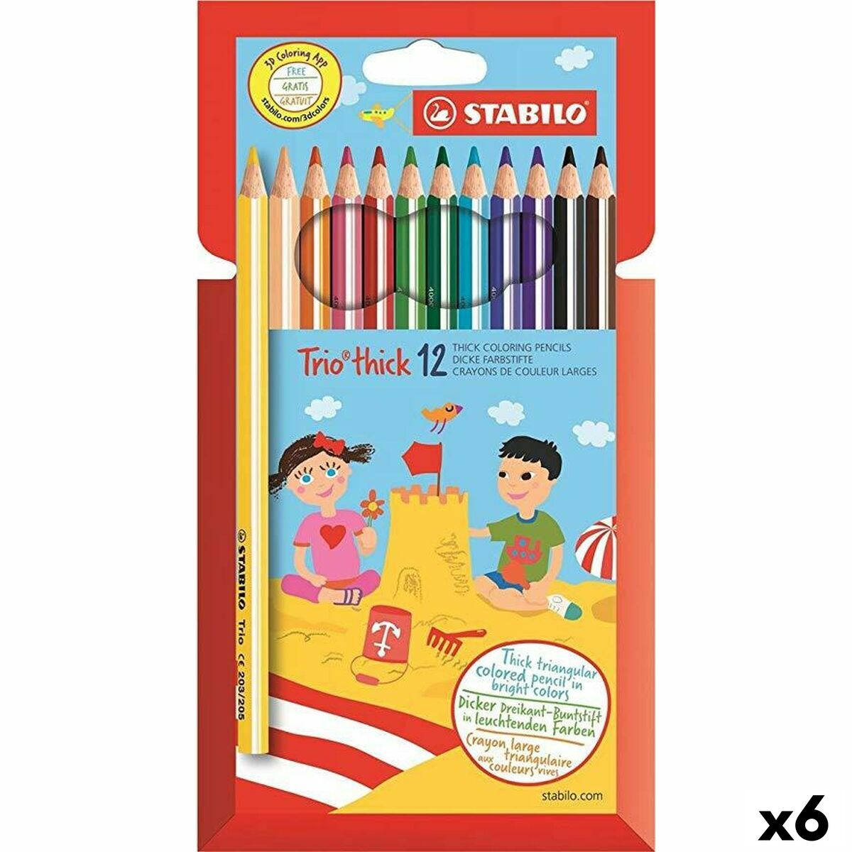 Lápis de cores Stabilo Trio Tick Multicolor (6 Unidades)
