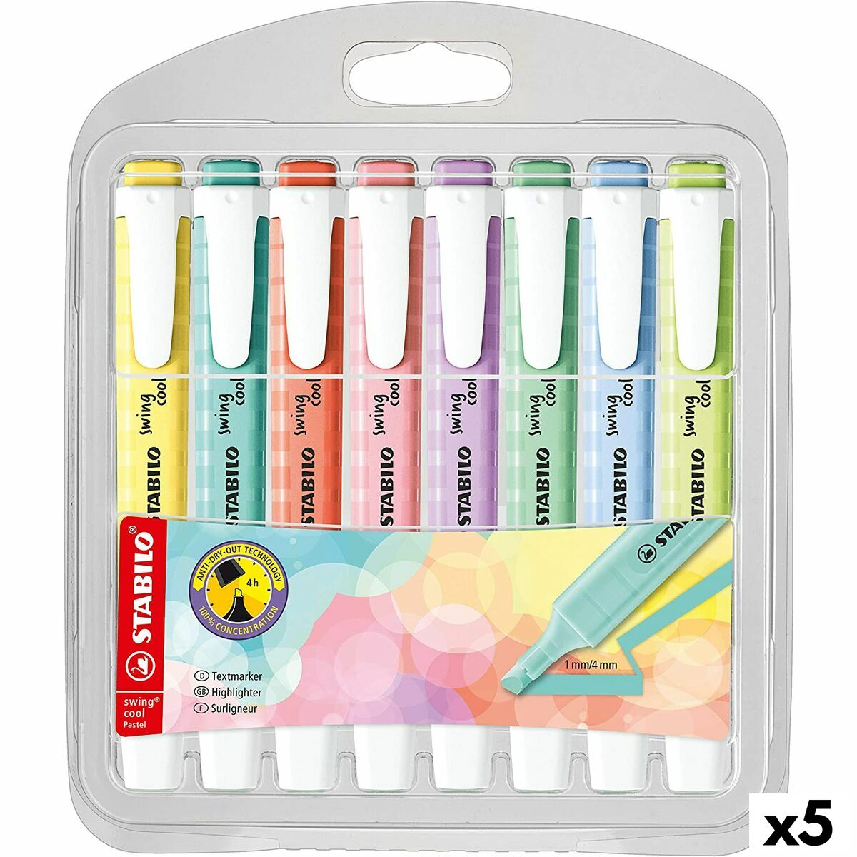 Conjunto de Marcadores Fluorescentes Stabilo Swing Cool Pastel Multicolor (5 Unidades)