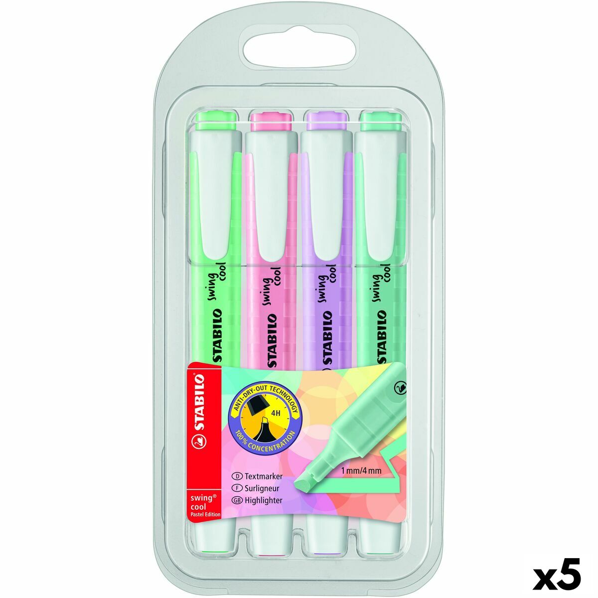 Conjunto de Marcadores Fluorescentes Stabilo Swing Cool Pastel Multicolor (5 Unidades)