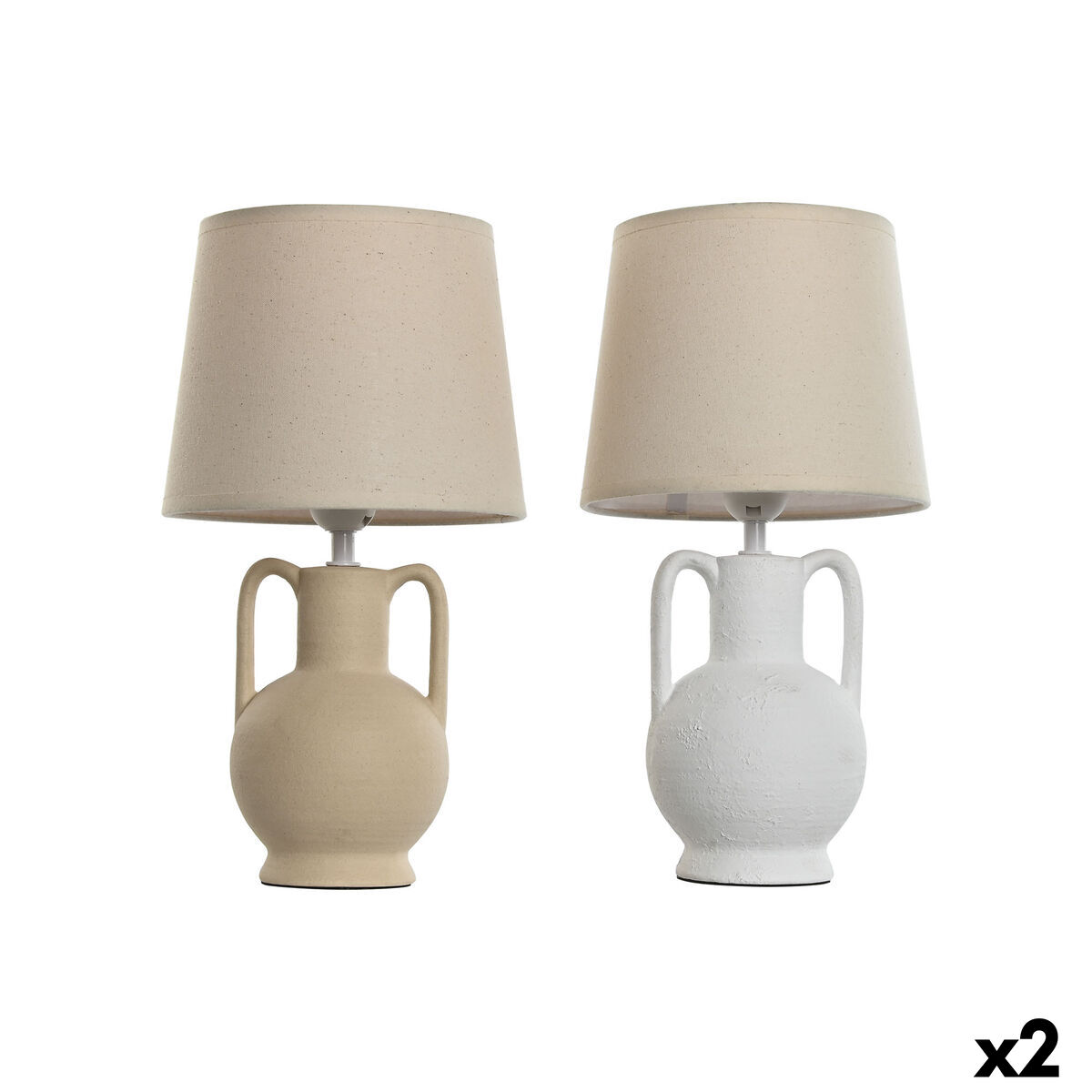 Lâmpada de mesa Home ESPRIT Branco Bege Cerâmica 50 W 220 V (2 Unidades)