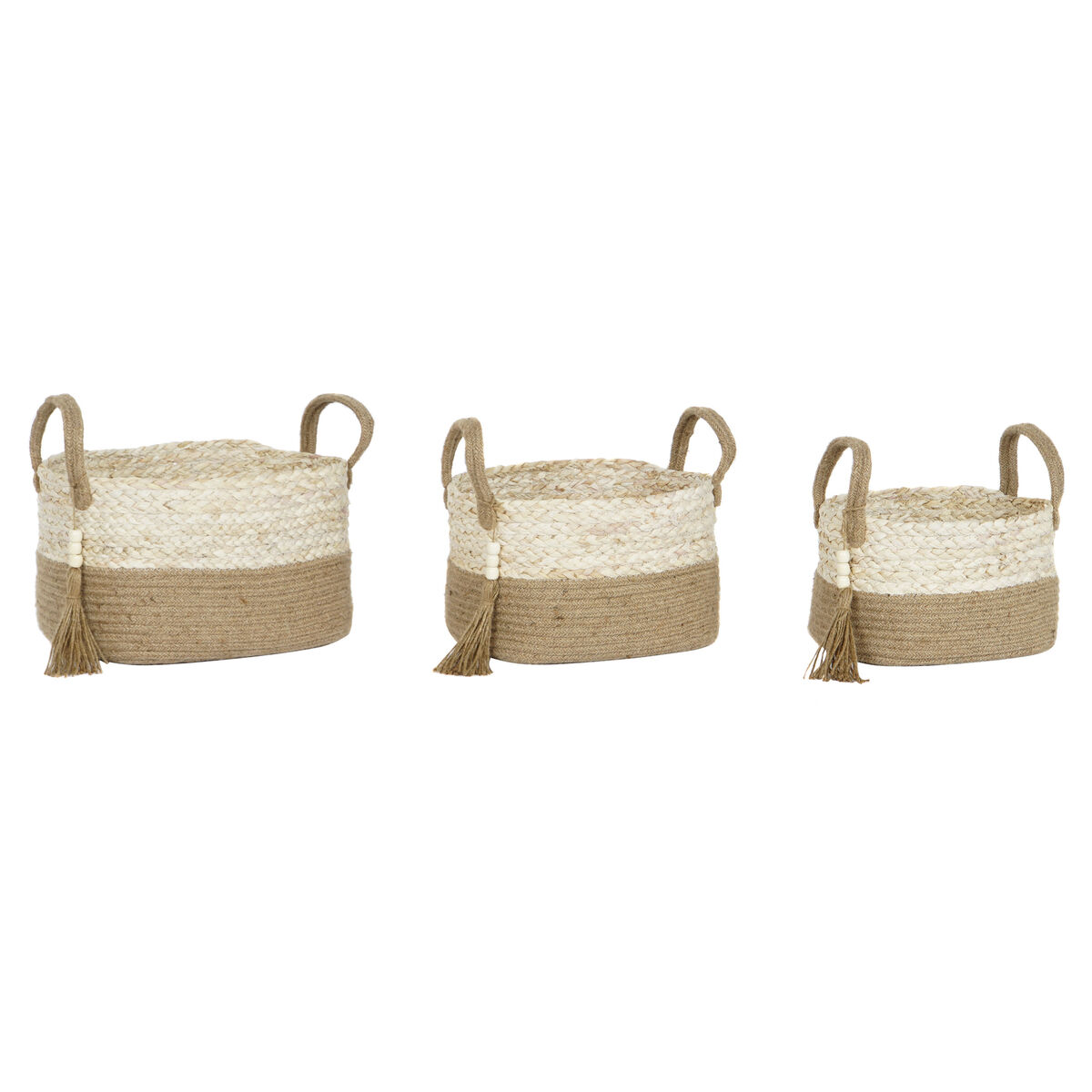Conjunto de Cestas Home ESPRIT Natural Marrom claro Juta Fibra de milho Moderno 41 x 30 x 33 cm 3 Peças