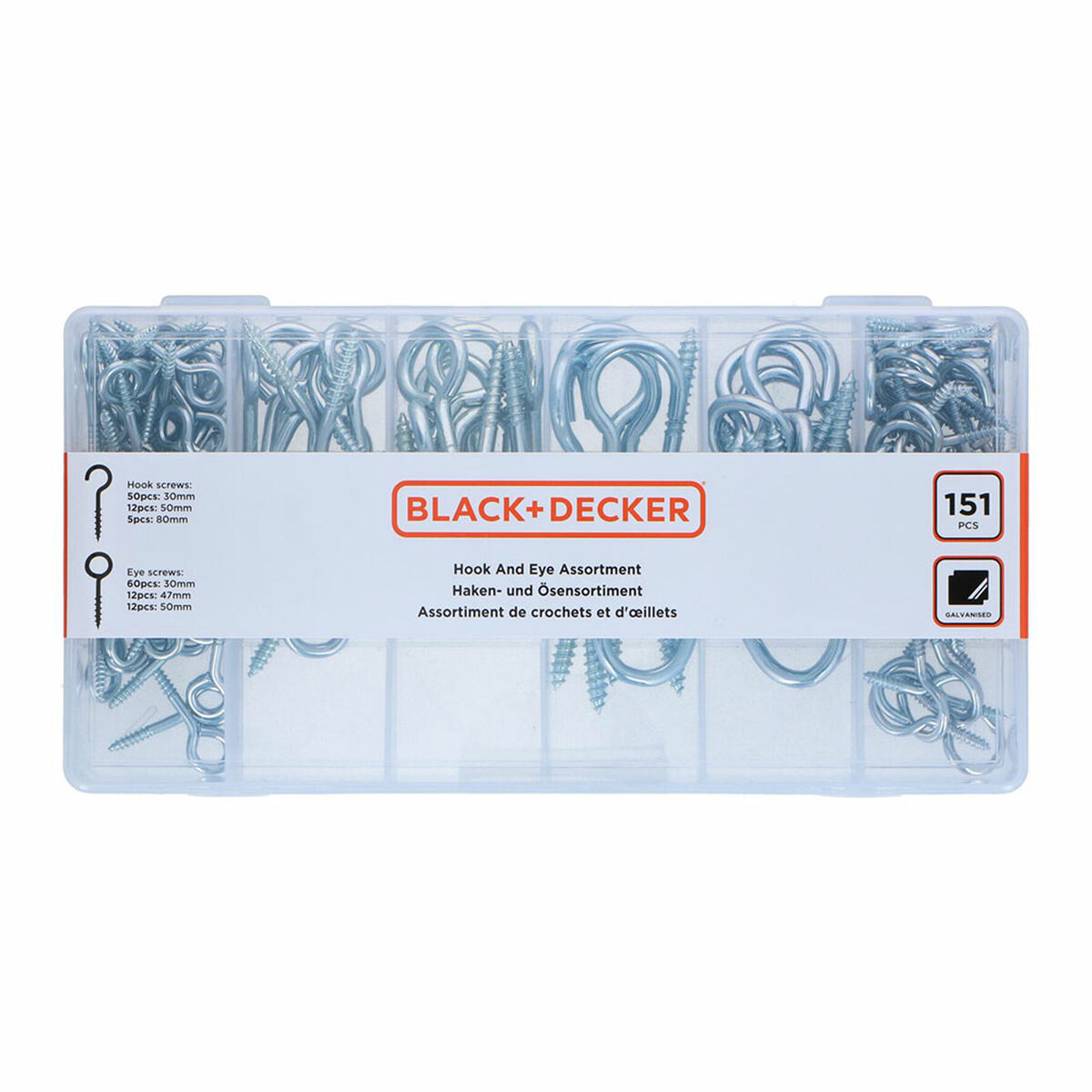 Conjunto de parafusos olhais Black & Decker 151 Peças