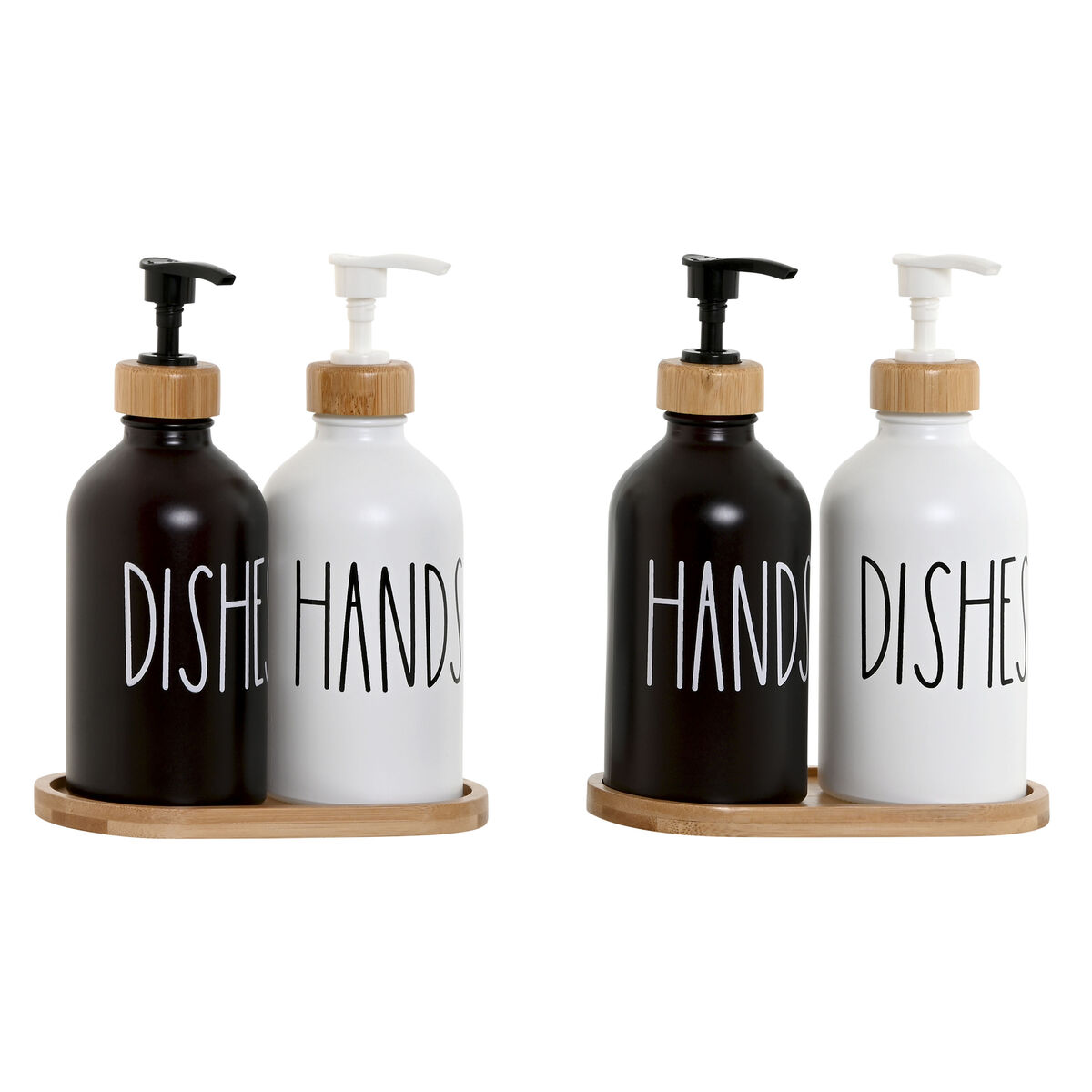 Dispensador de Sabão Home ESPRIT Branco Preto Bambu Cristal 350 ml 15,5 x 8 x 19 cm (2 Unidades)