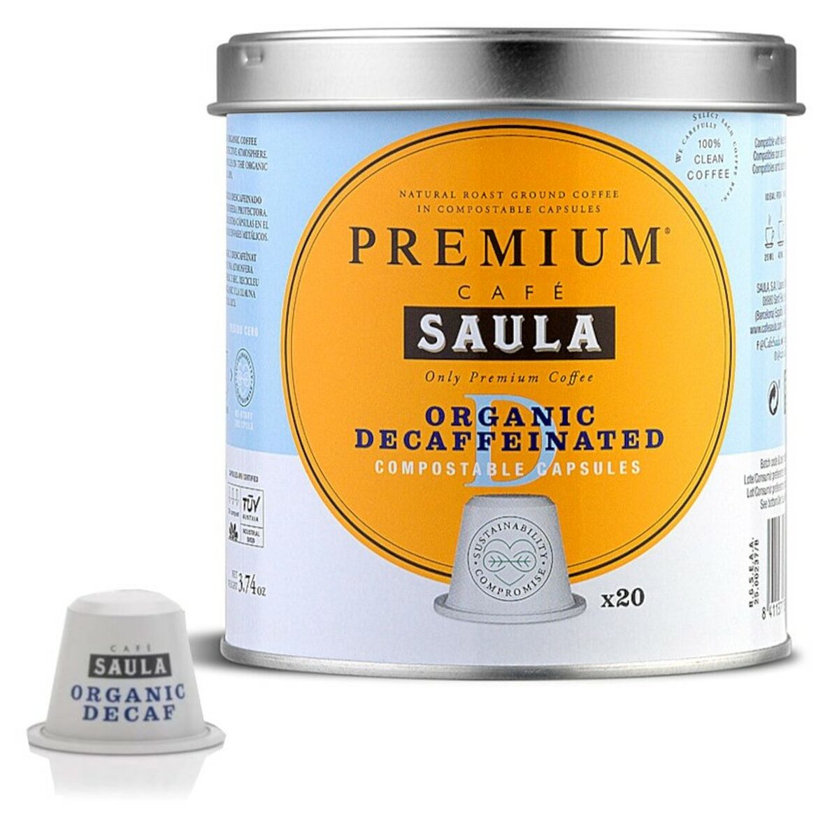 Cápsulas de Café com Estojo Saula COMPOSTABLE ORG.DECAF