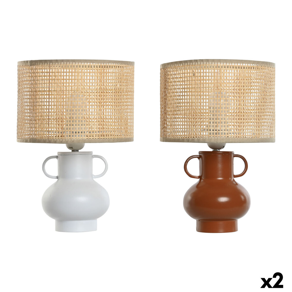 Lâmpada de mesa Home ESPRIT Branco Natural Terracota Metal Bambu 50 W 220 V 22 x 22 x 33 cm (2 Unidades)