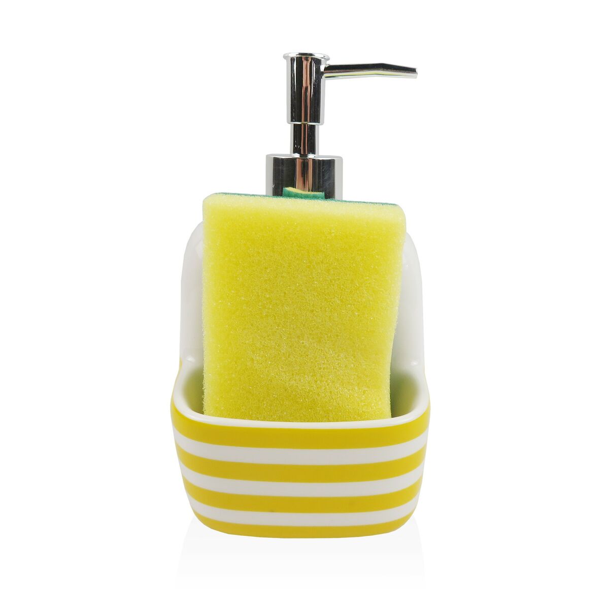 Dispensador de Sabão Versa Amarelo Cerâmica Riscas 9,4 x 17,8 x 10,5 cm