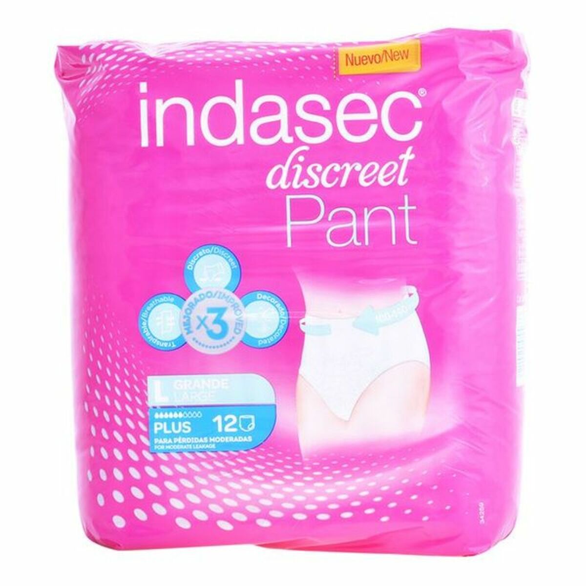 Fraldas para Incontinência Pant Plus Talla Grande Indasec 3821862 (12 uds)