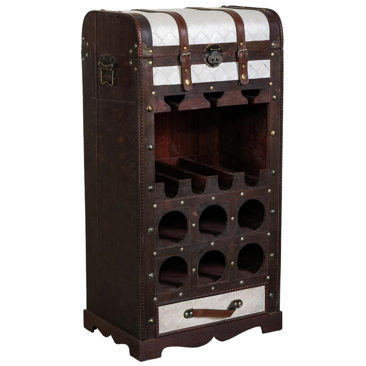 Suporte para garrafas Alexandra House Living Castanho PVC Madeira Metal Tecido 30 x 85 x 44 cm Baú